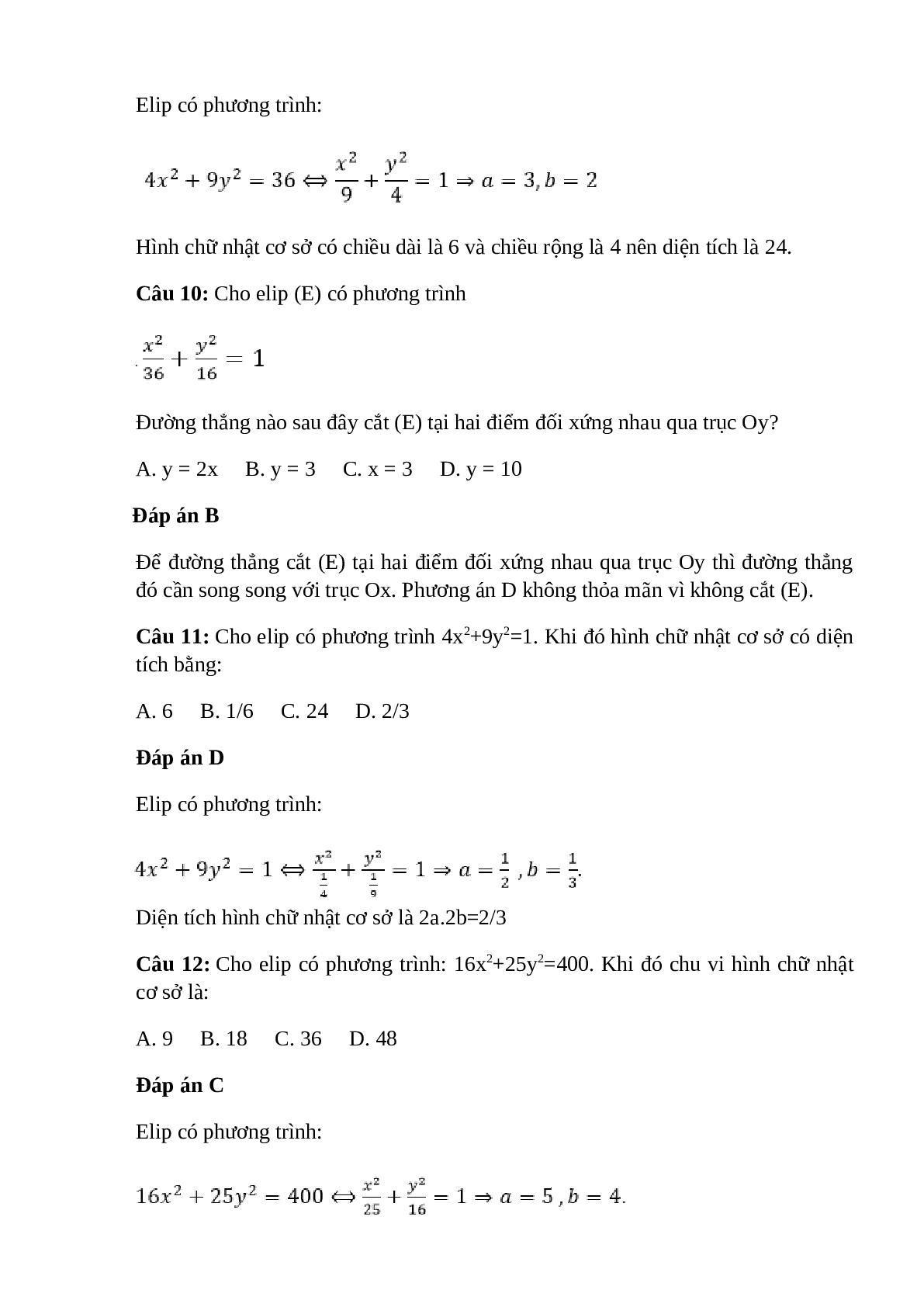 Trắc nghiệm Phương trình đường Elip (phần 1) có đáp án – Toán lớp 10 (trang 6)