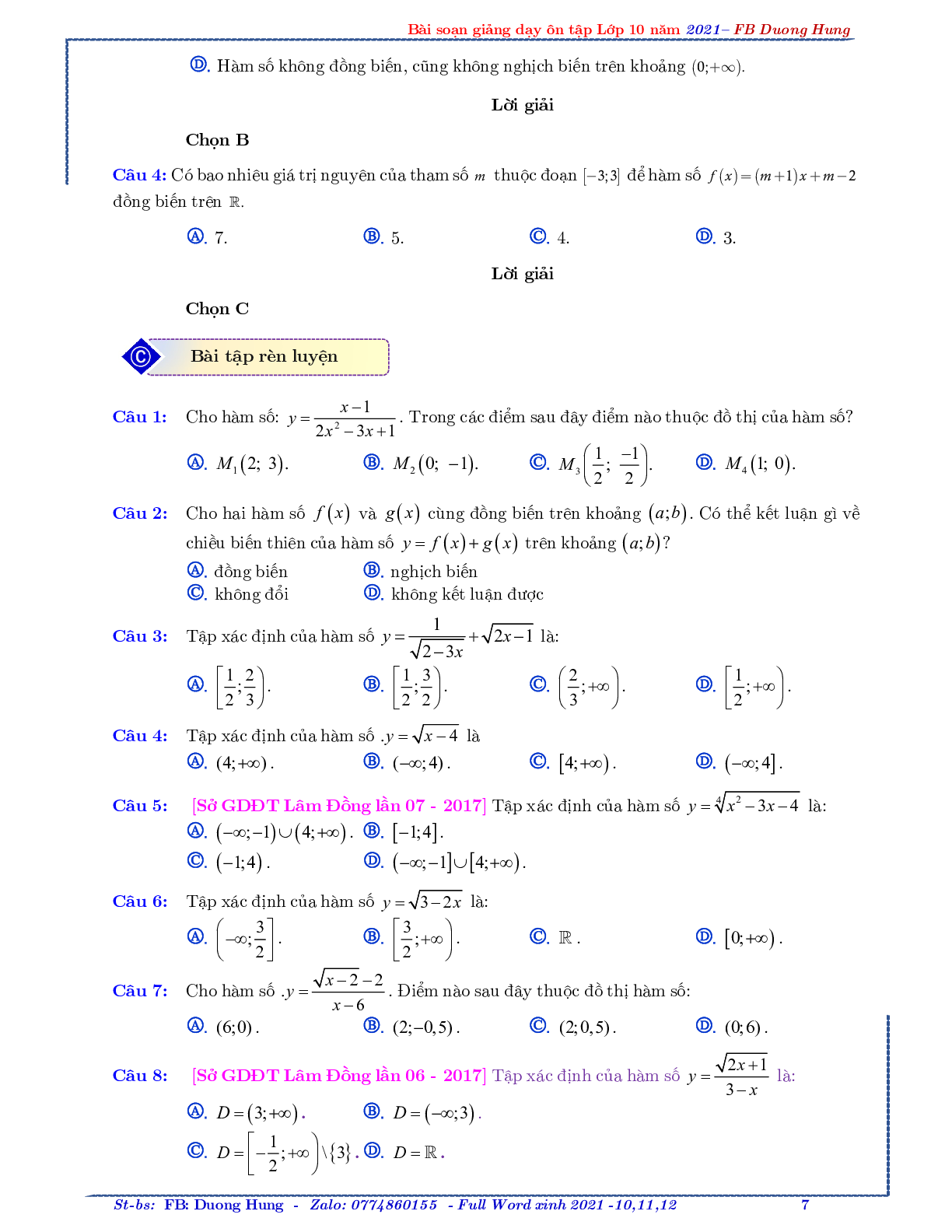 Chuyên đề về hàm số bậc nhất và bậc hai - bản 1 (trang 7)
