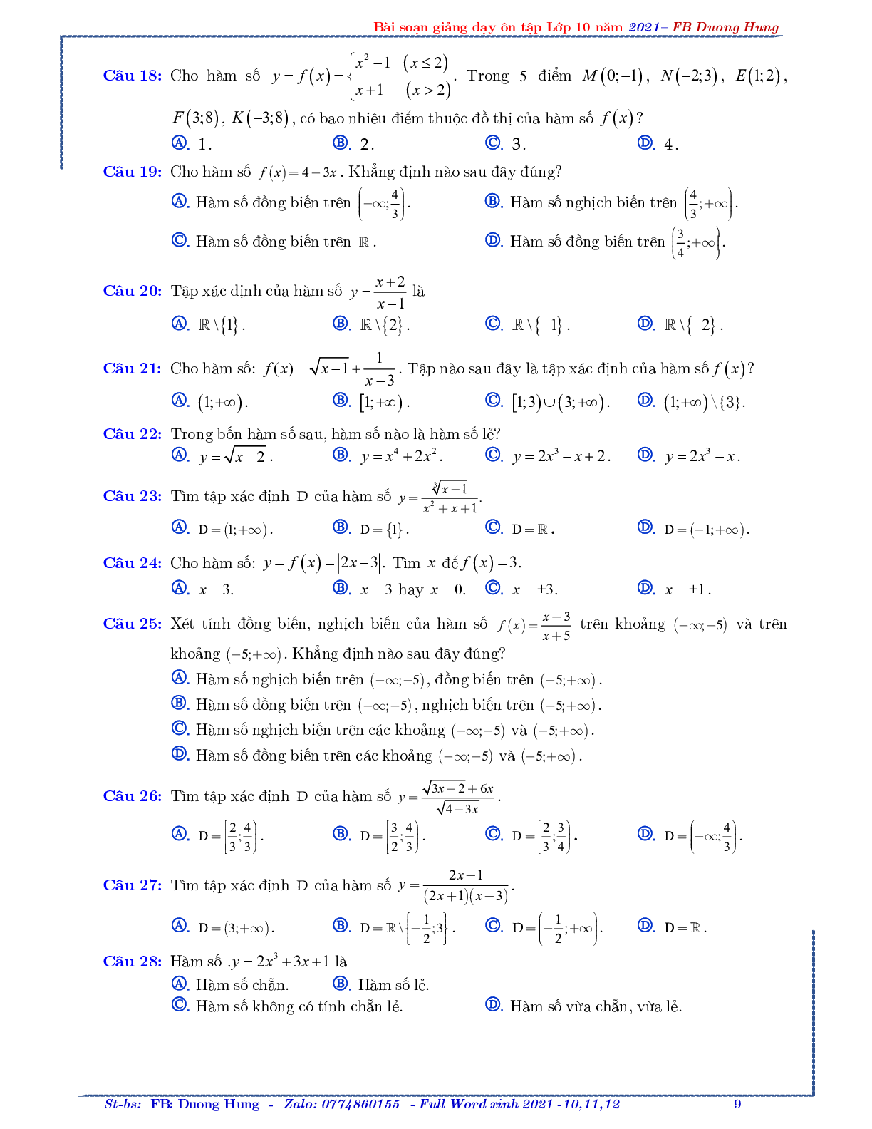 Chuyên đề về hàm số bậc nhất và bậc hai - bản 1 (trang 9)