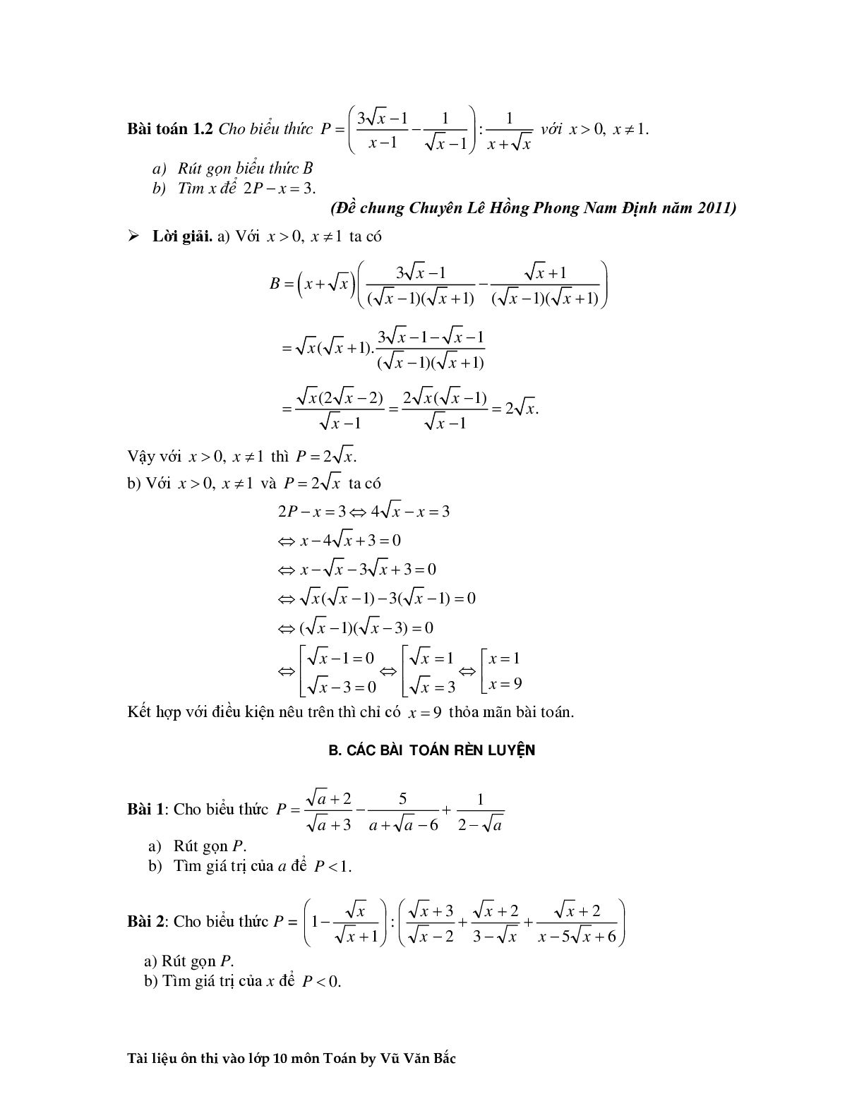 Tài liệu ôn thi vào lớp 10 môn toán (trang 3)