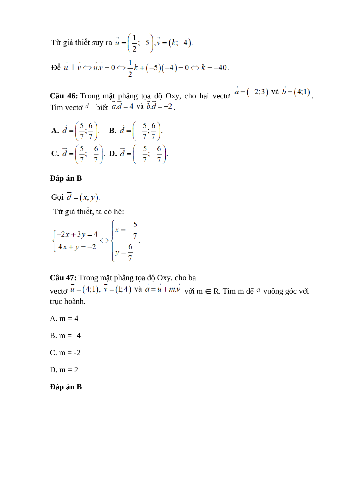 Trắc nghiệm Tích vô hướng của hai vectơ (phần 3) có đáp án – Toán lớp 10 (trang 4)