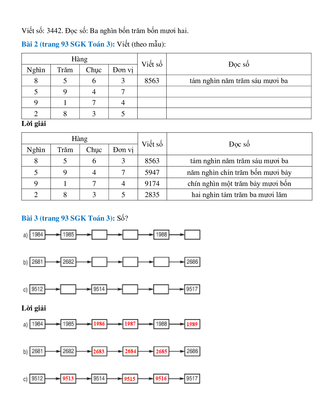 Viết theo mẫu Bài 1 trang 92 SGK Toán 3 (trang 2)