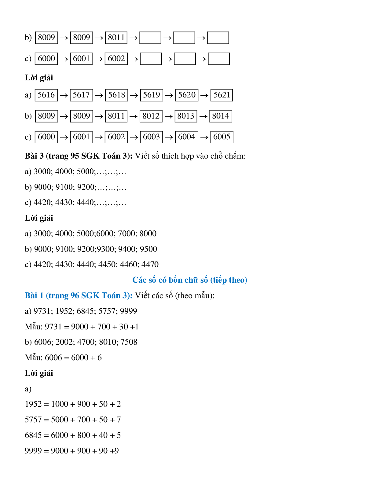 Viết theo mẫu Bài 1 trang 92 SGK Toán 3 (trang 5)