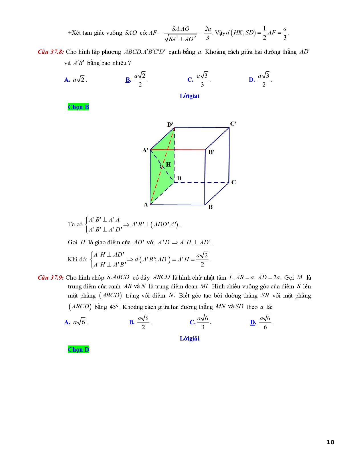 Bài toán khoảng cách giữa hai đường thẳng chéo nhau (trang 10)
