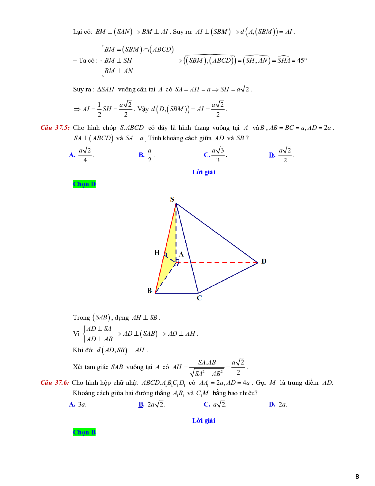 Bài toán khoảng cách giữa hai đường thẳng chéo nhau (trang 8)