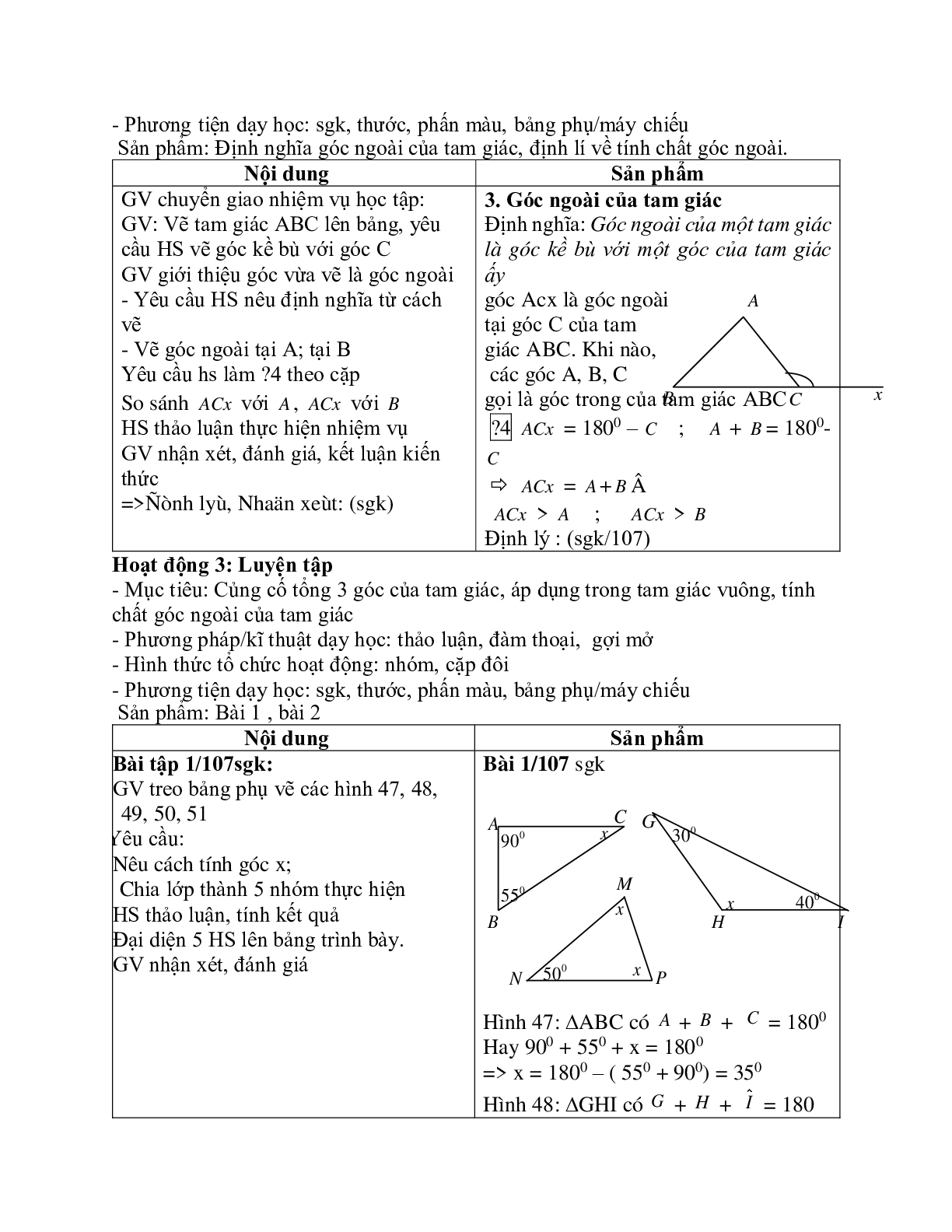 Giáo án Toán học 7 bài 1: Tổng ba góc của một tam giác chuẩn nhất (trang 4)
