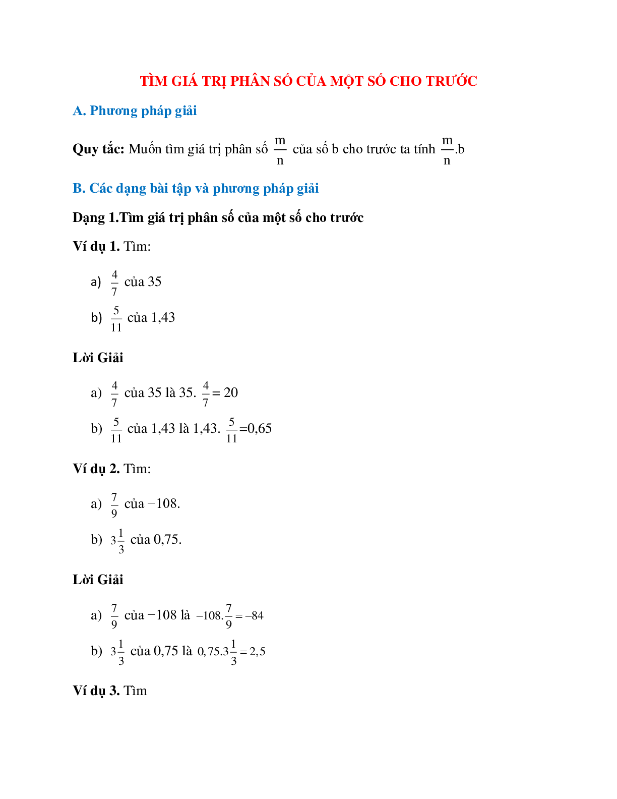 Bài tập về Tìm giá trị phân số của một số cho trước có lời giải (trang 1)