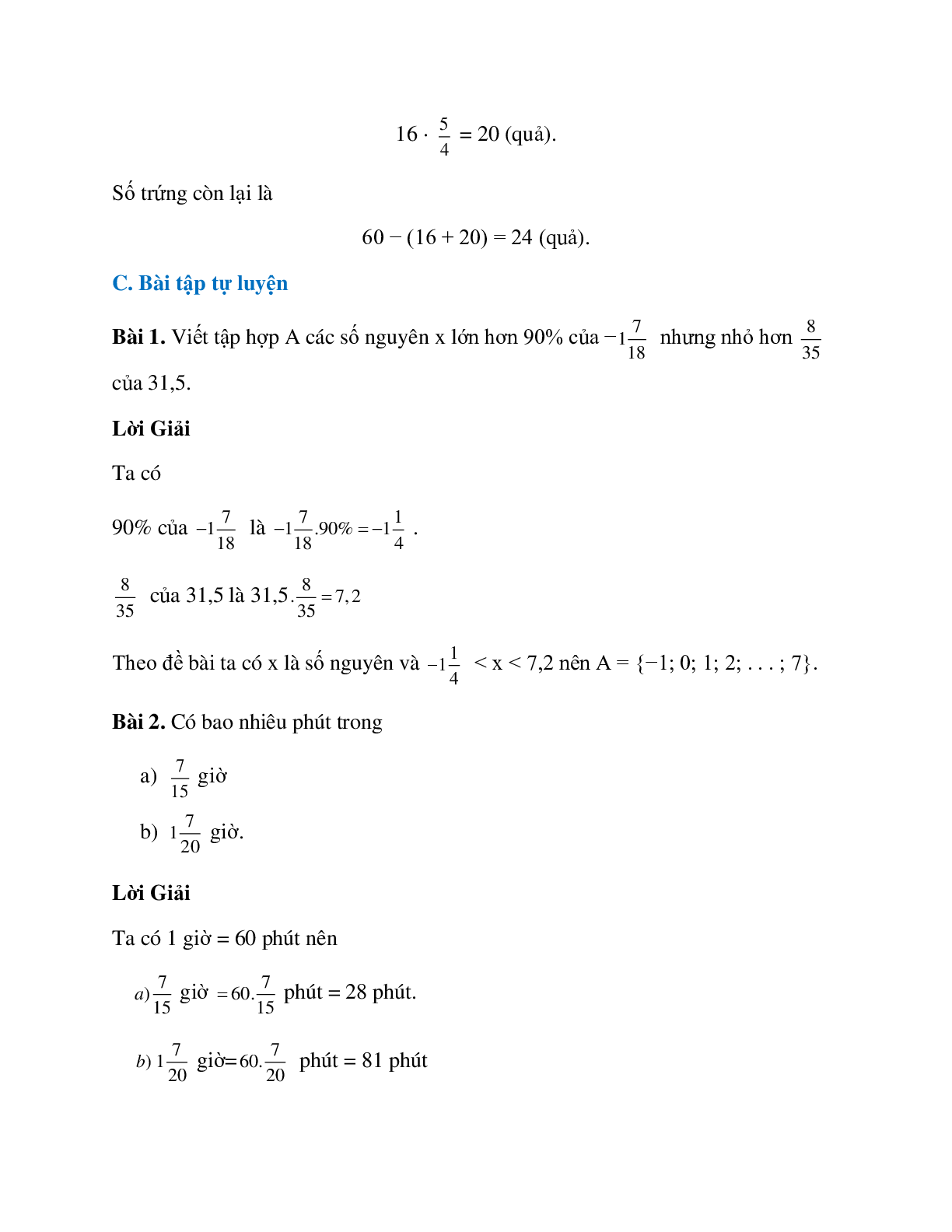 Bài tập về Tìm giá trị phân số của một số cho trước có lời giải (trang 6)