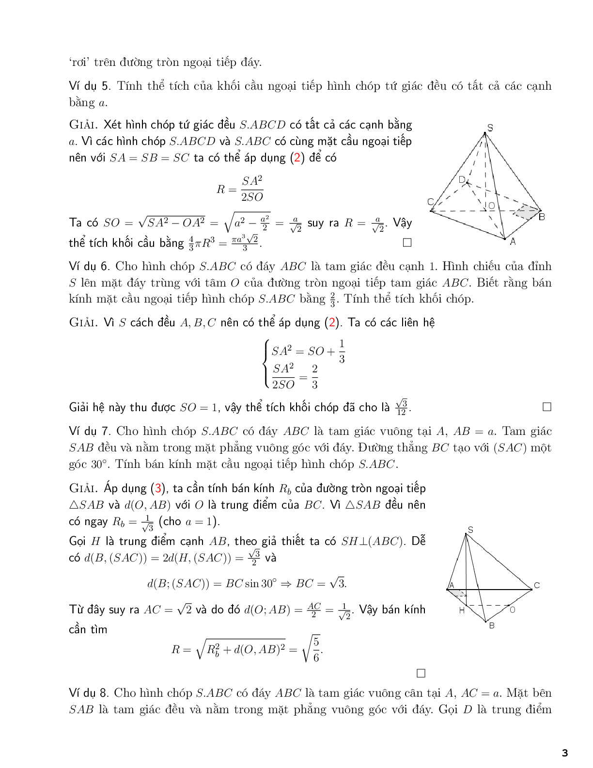 Một số công thức tính bán kính mặt cầu (trang 3)