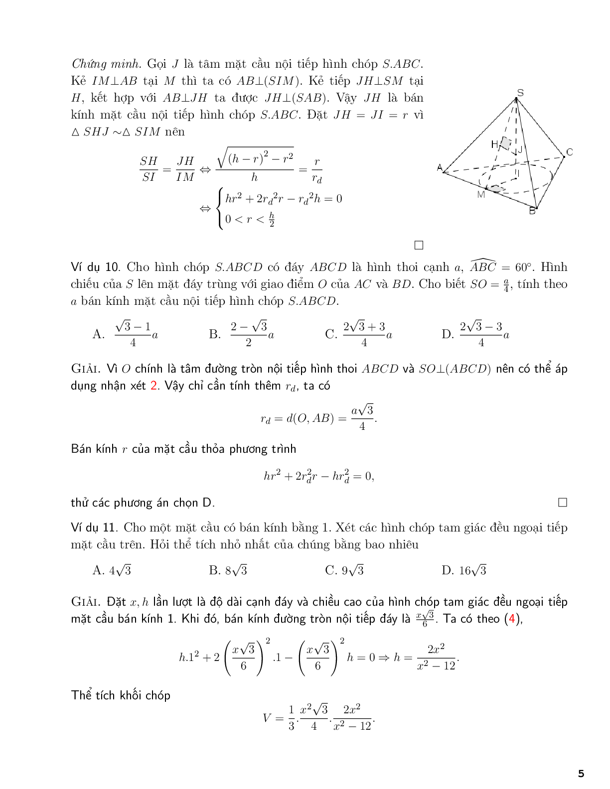Một số công thức tính bán kính mặt cầu (trang 5)
