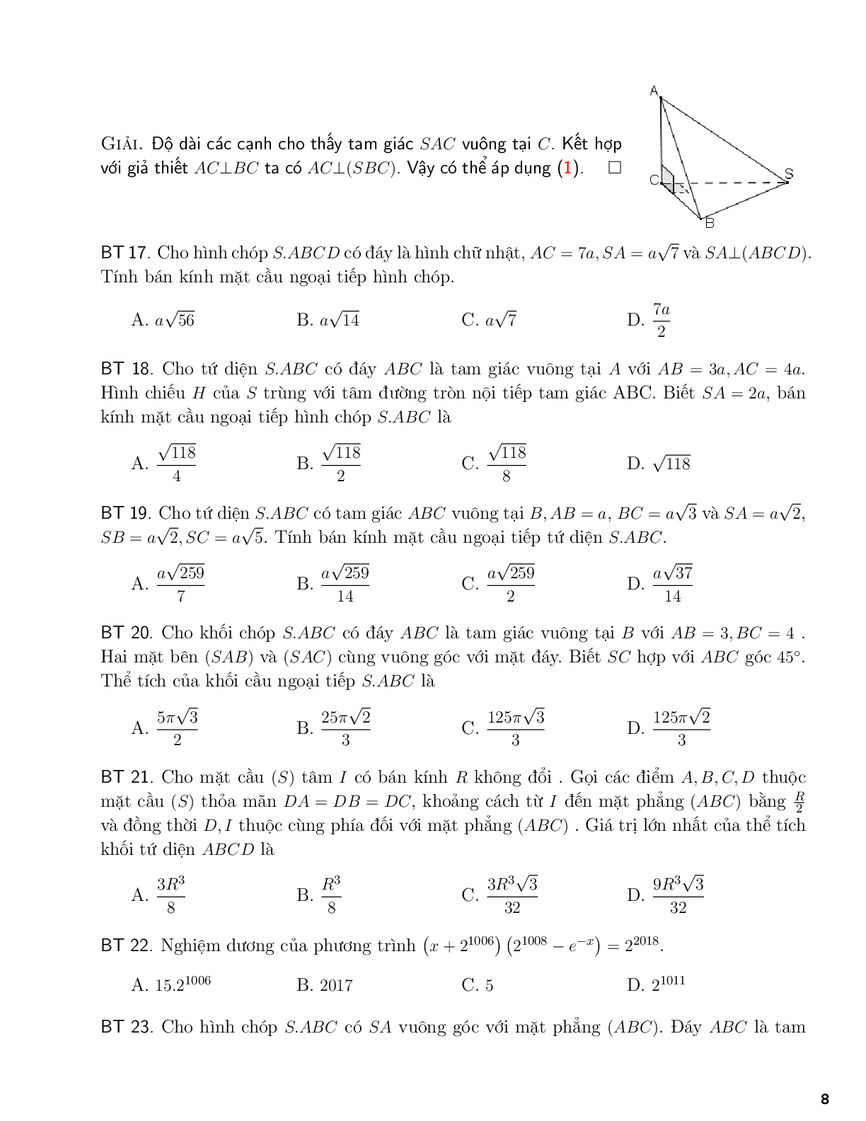 Một số công thức tính bán kính mặt cầu (trang 8)