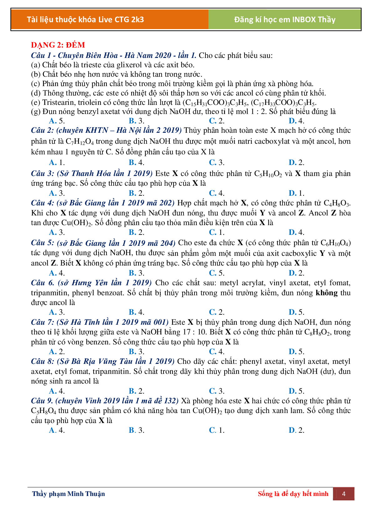 Lý thuyết Este chọn, đếm, tìm chất môn hóa học lớp 12 (trang 4)