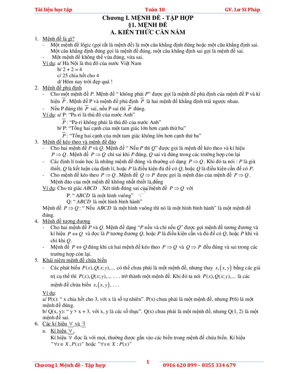 Tài liệu học tập phần Mệnh đề và tập hợp - phần 1 (trang 5)