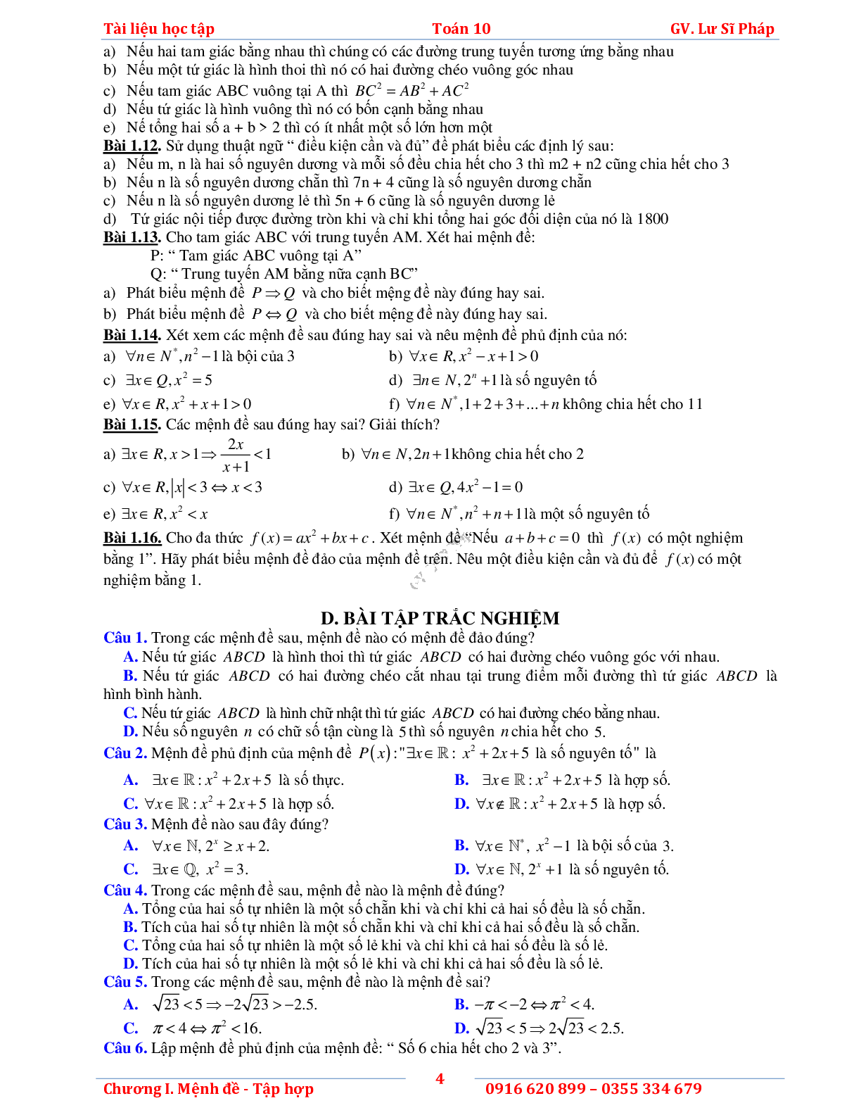 Tài liệu học tập phần Mệnh đề và tập hợp - phần 1 (trang 8)
