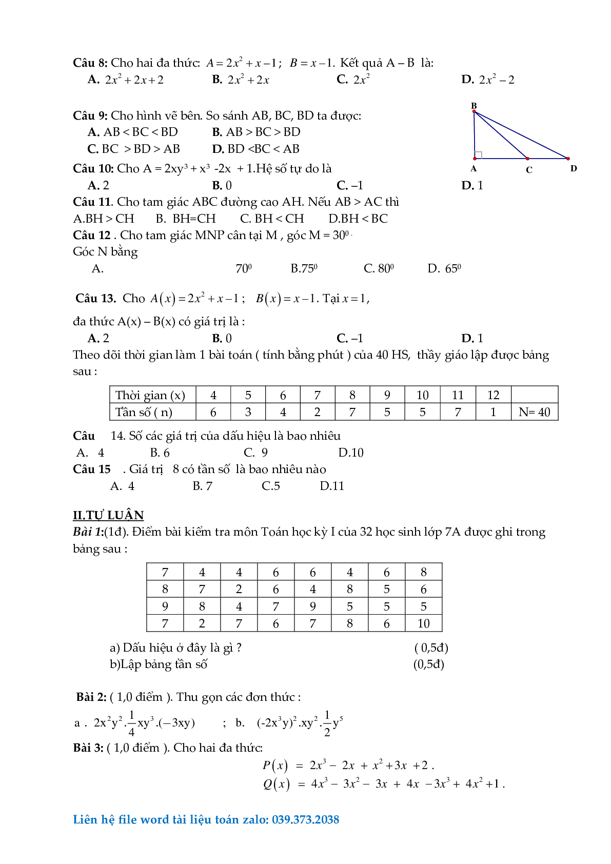 Tuyển tập đề thi học kì 2 môn toán lớp 7 (trang 10)