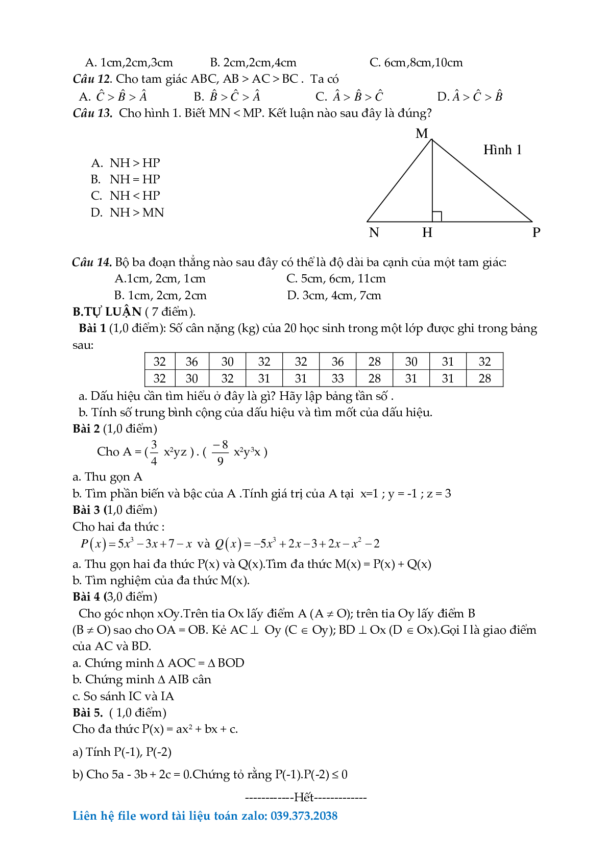 Tuyển tập đề thi học kì 2 môn toán lớp 7 (trang 2)