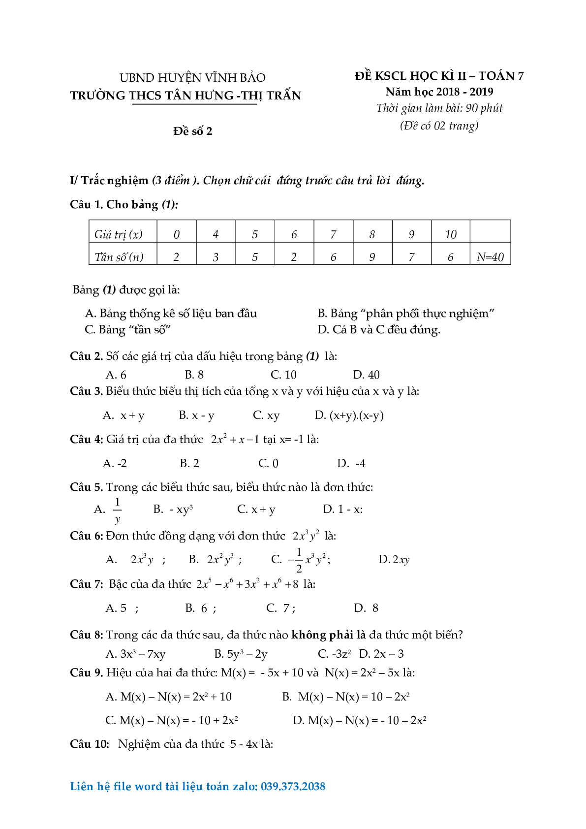 Tuyển tập đề thi học kì 2 môn toán lớp 7 (trang 5)