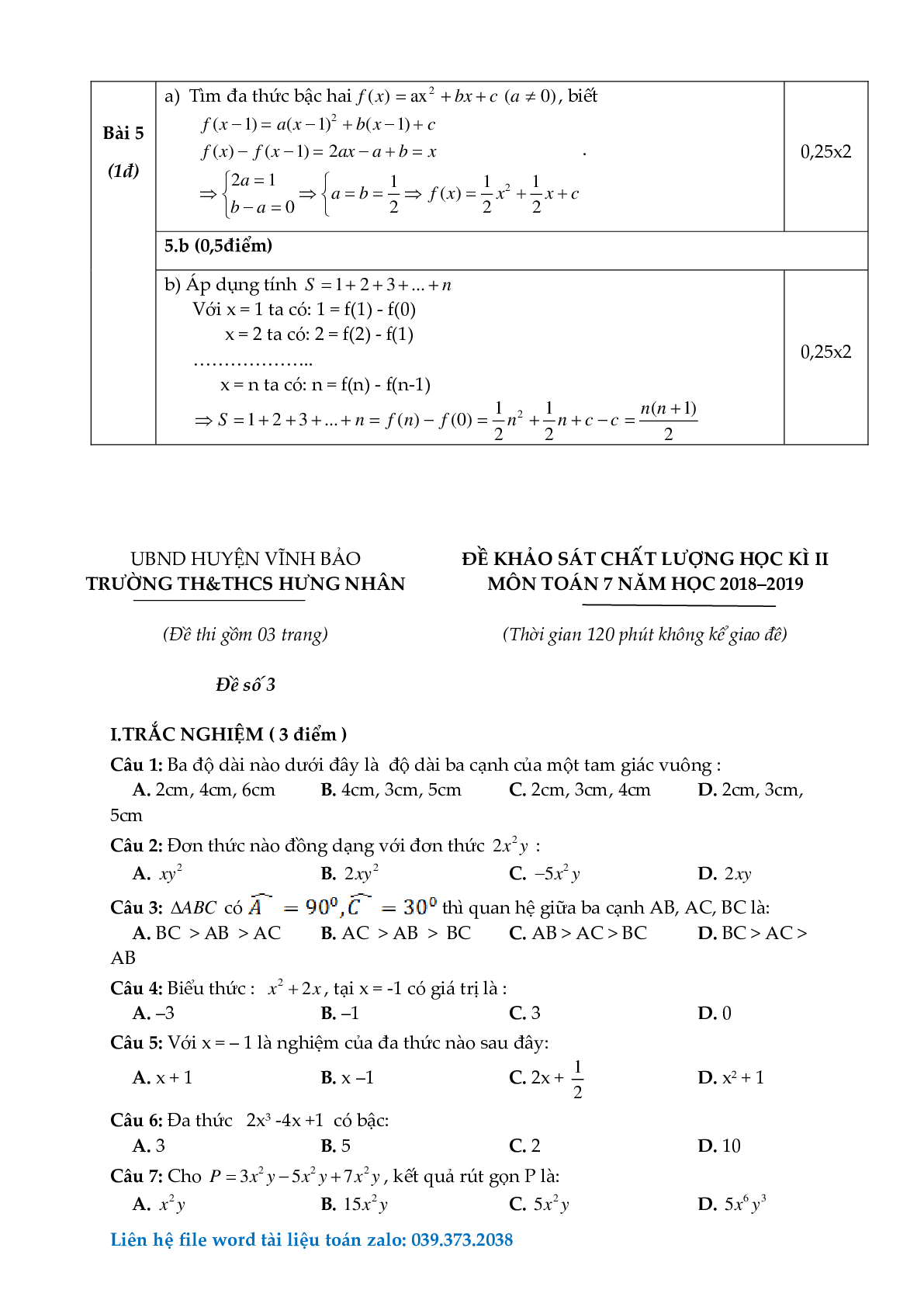 Tuyển tập đề thi học kì 2 môn toán lớp 7 (trang 9)