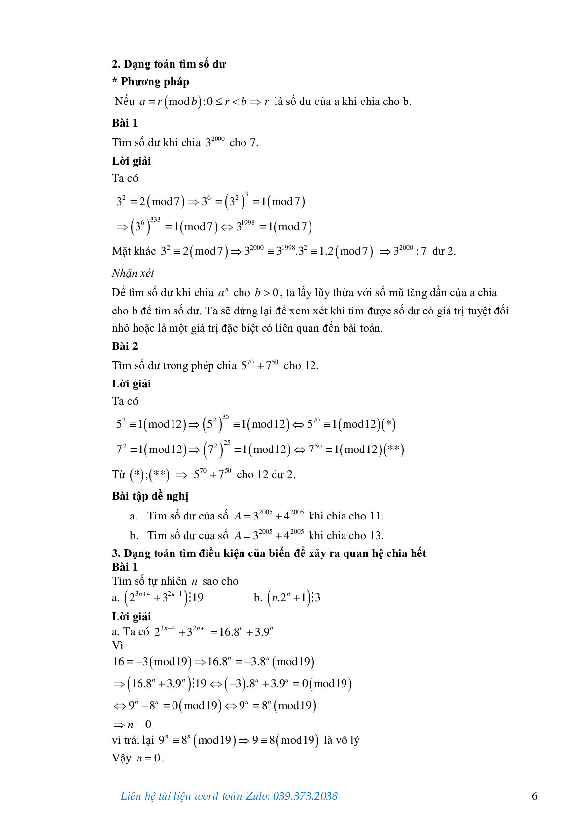 Ứng dụng của đồng dư thức trong giải toán số học (trang 5)
