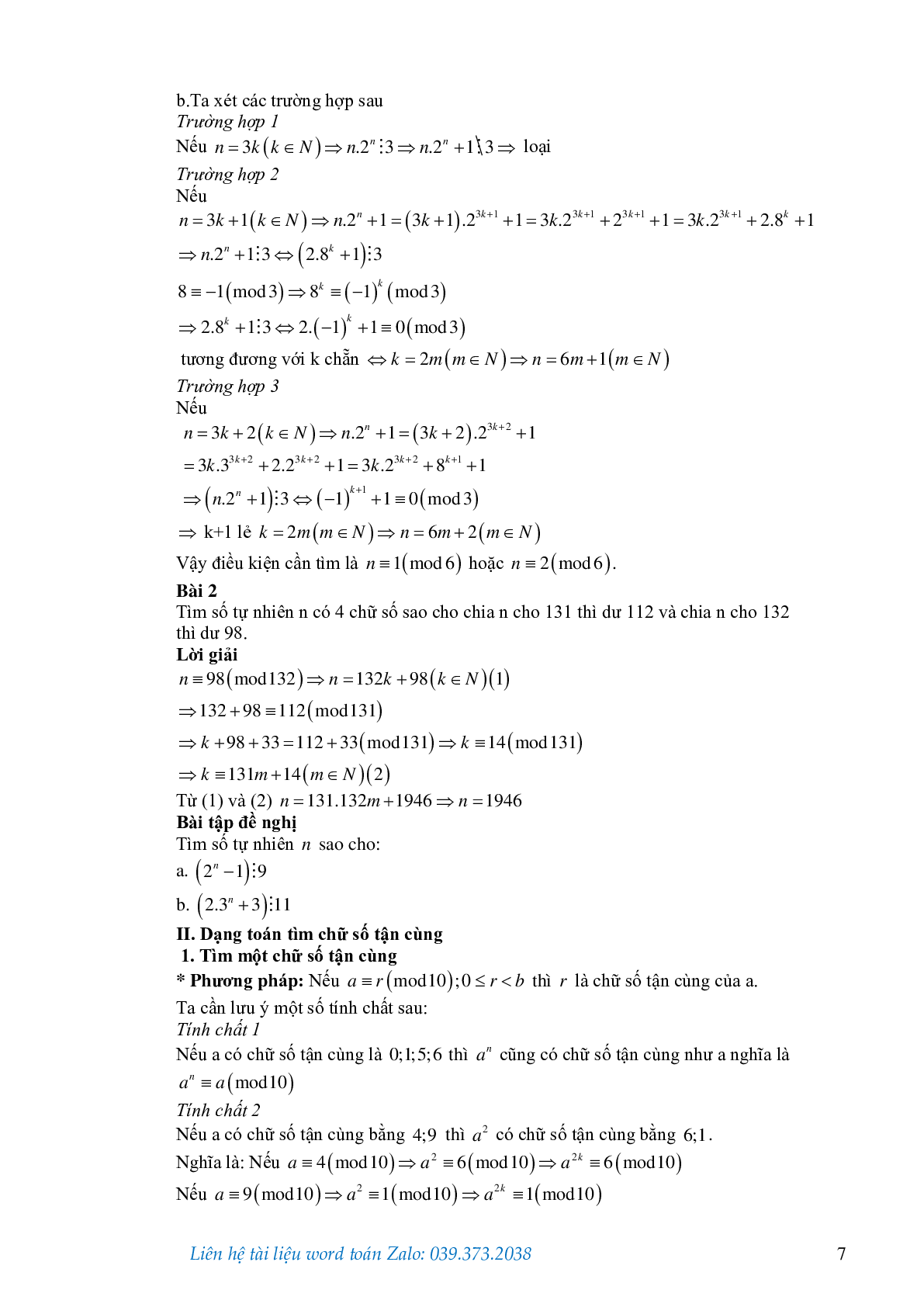 Ứng dụng của đồng dư thức trong giải toán số học (trang 6)