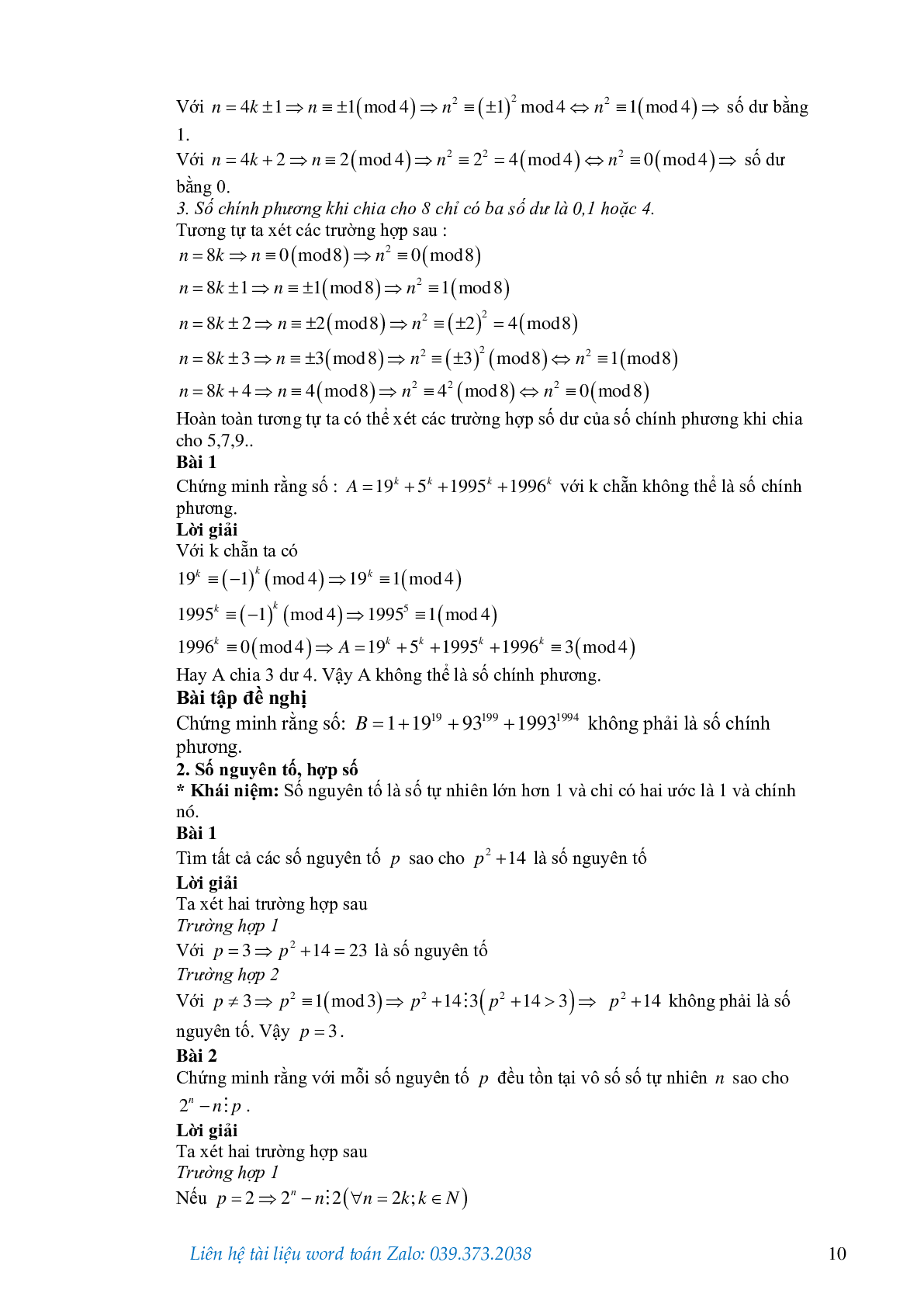 Ứng dụng của đồng dư thức trong giải toán số học (trang 9)