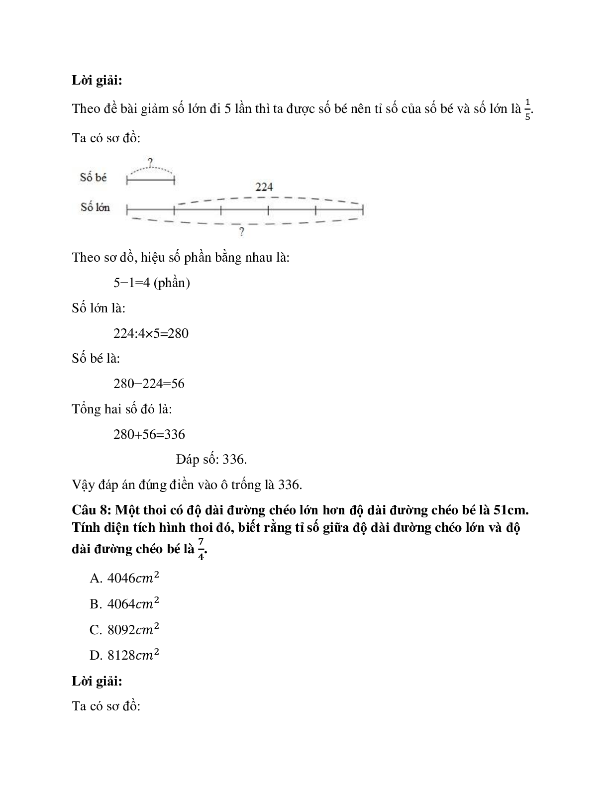 23 câu Trắc nghiệm Tìm hai số khi biết hiệu và tỉ số của hai số đó có đáp án 2023 – Toán lớp 4 (trang 5)