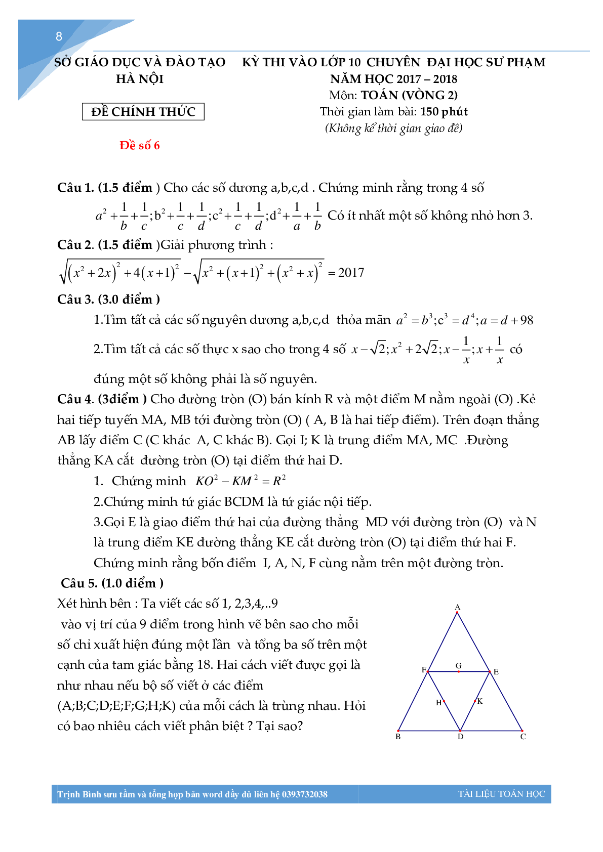 Bộ đề thi toán vào lớp 10 chuyên đại học sư phạm Hà Nội (trang 7)