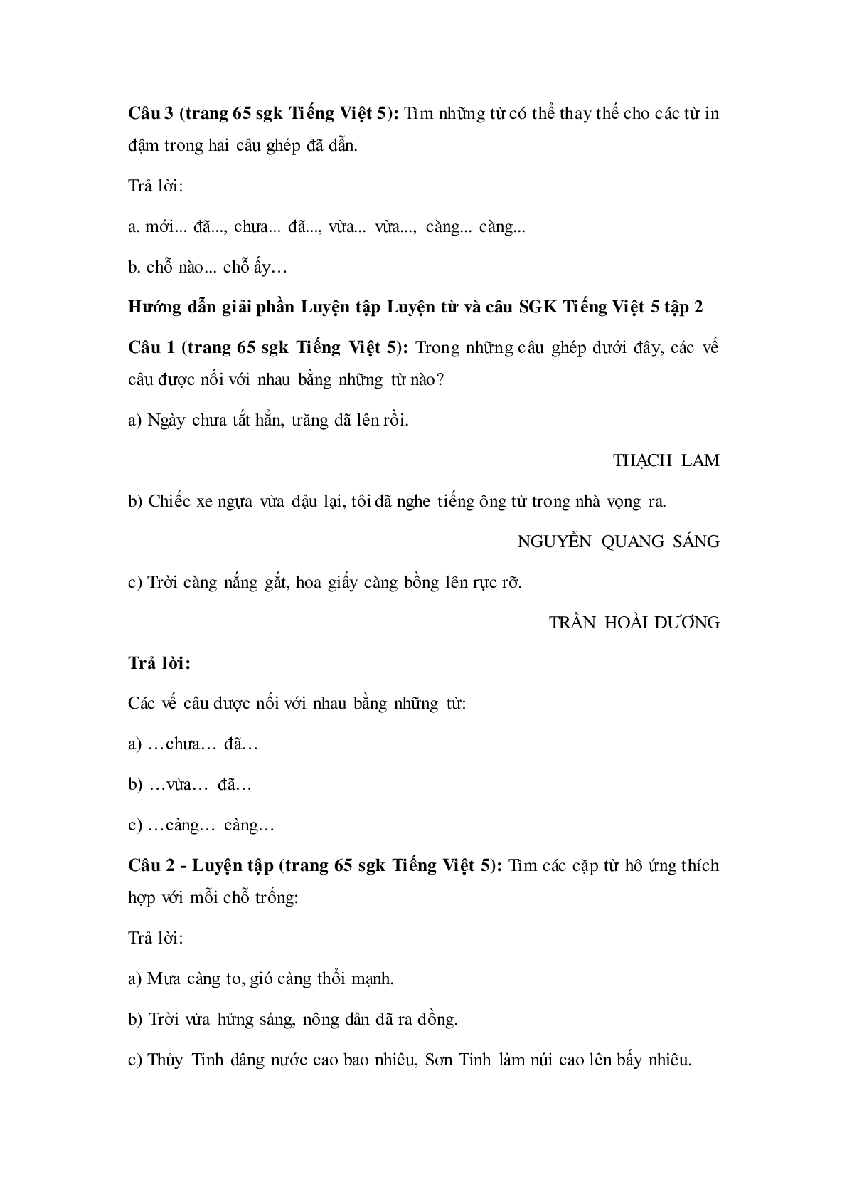 Soạn Tiếng Việt lớp 5: Luyện từ và câu: Nối các vế câu ghép bằng cặp từ hô ứng mới nhất (trang 2)