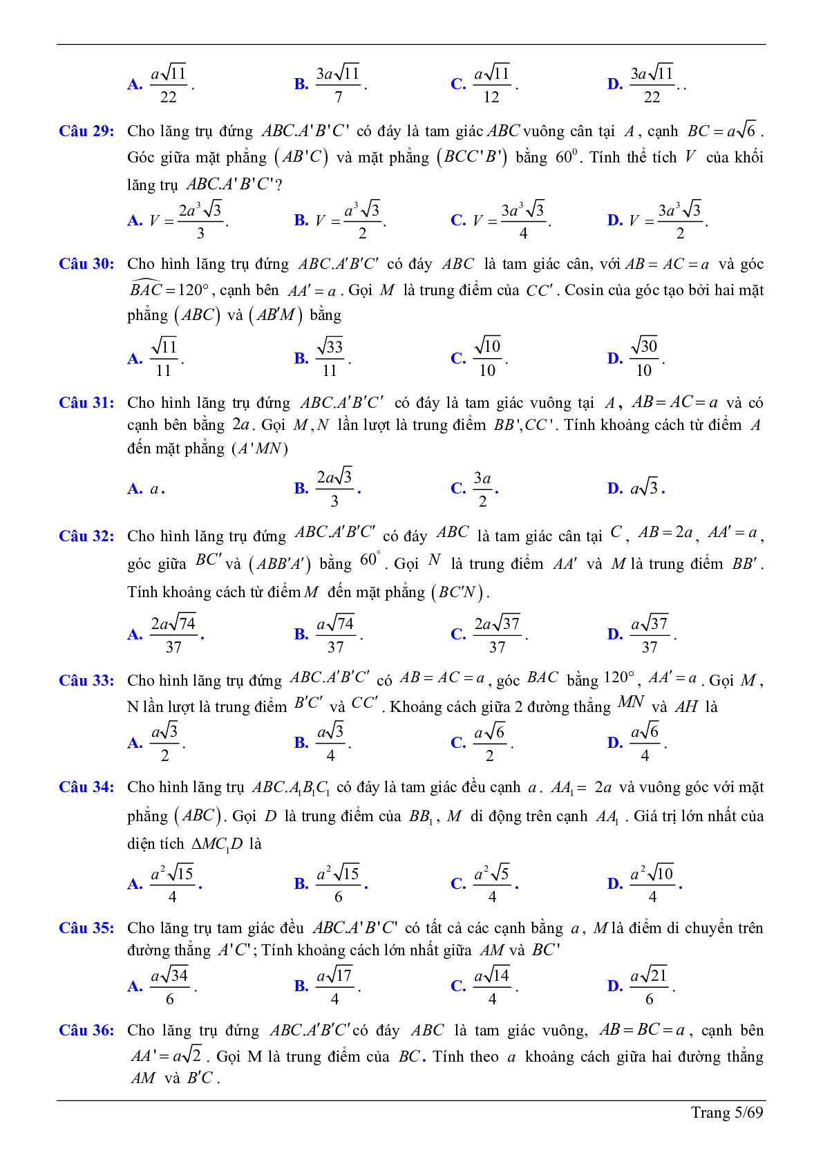 50 câu trắc nghiệm sử dụng phương pháp tọa độ giải bài toán hình học không gian - có đáp án chi tiết (trang 5)