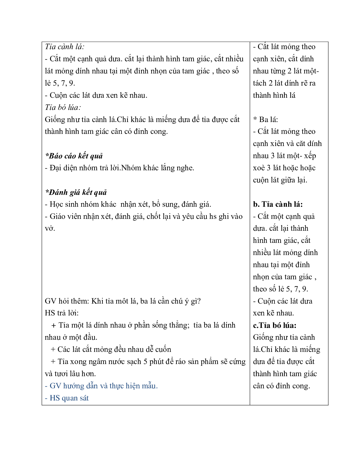 GIÁO ÁN CÔNG NGHỆ 6 BÀI 24: TH TỈA HOA TRANG TRÍ MÓN ĂN TỪ MỘT SỐ LOẠI RAU, CỦ, QUẢ (T2) MỚI NHẤT (trang 5)