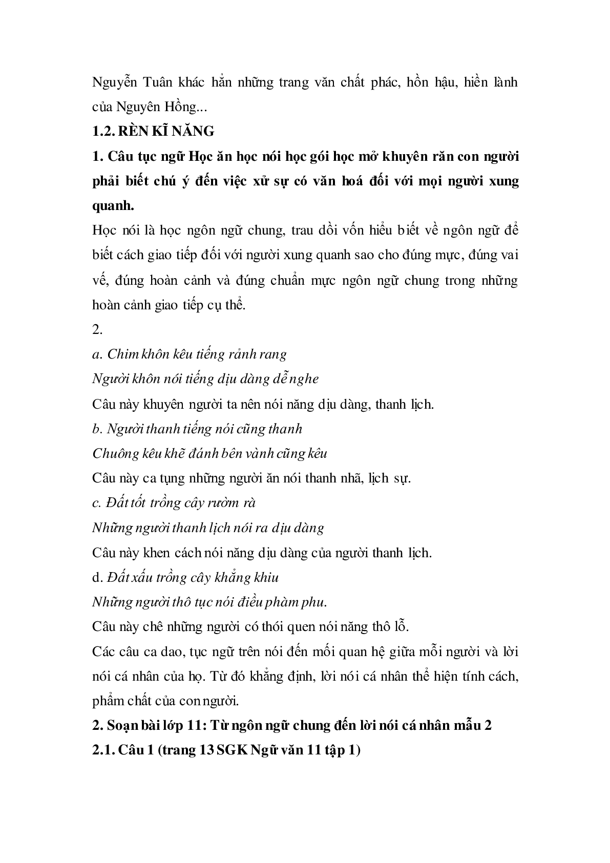 Soạn bài Từ ngôn ngữ chung đến lời nói cá nhân - ngắn nhất Soạn văn 11 (trang 2)