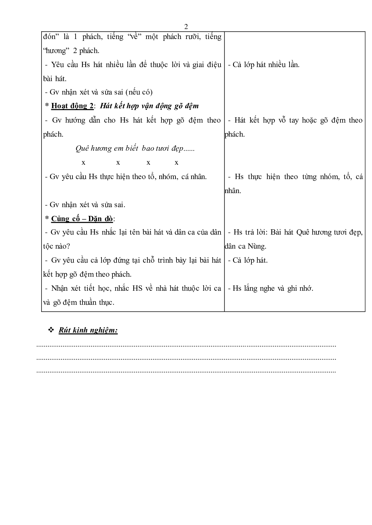 Giáo án Âm nhạc lớp 1 Bài 1: Học hát bài Quê hương tươi đẹp mới nhất (trang 2)