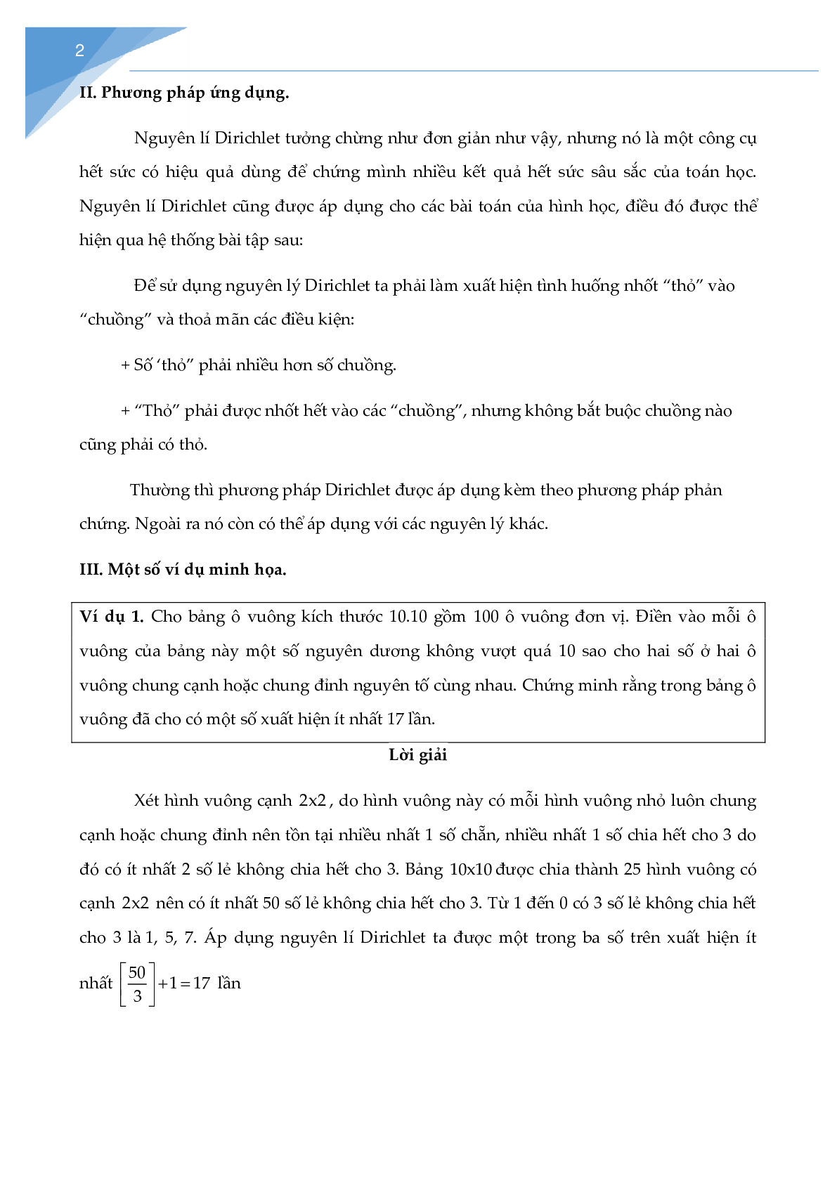 Chuyên đề Ứng dụng của nguyên lý Dirichlet hay nhất (trang 2)