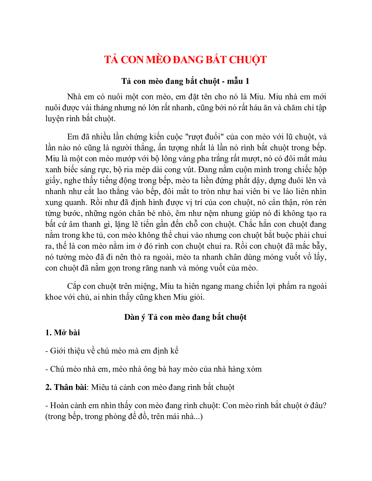 Tả con mèo đang bắt chuột hay nhất (5 mẫu)