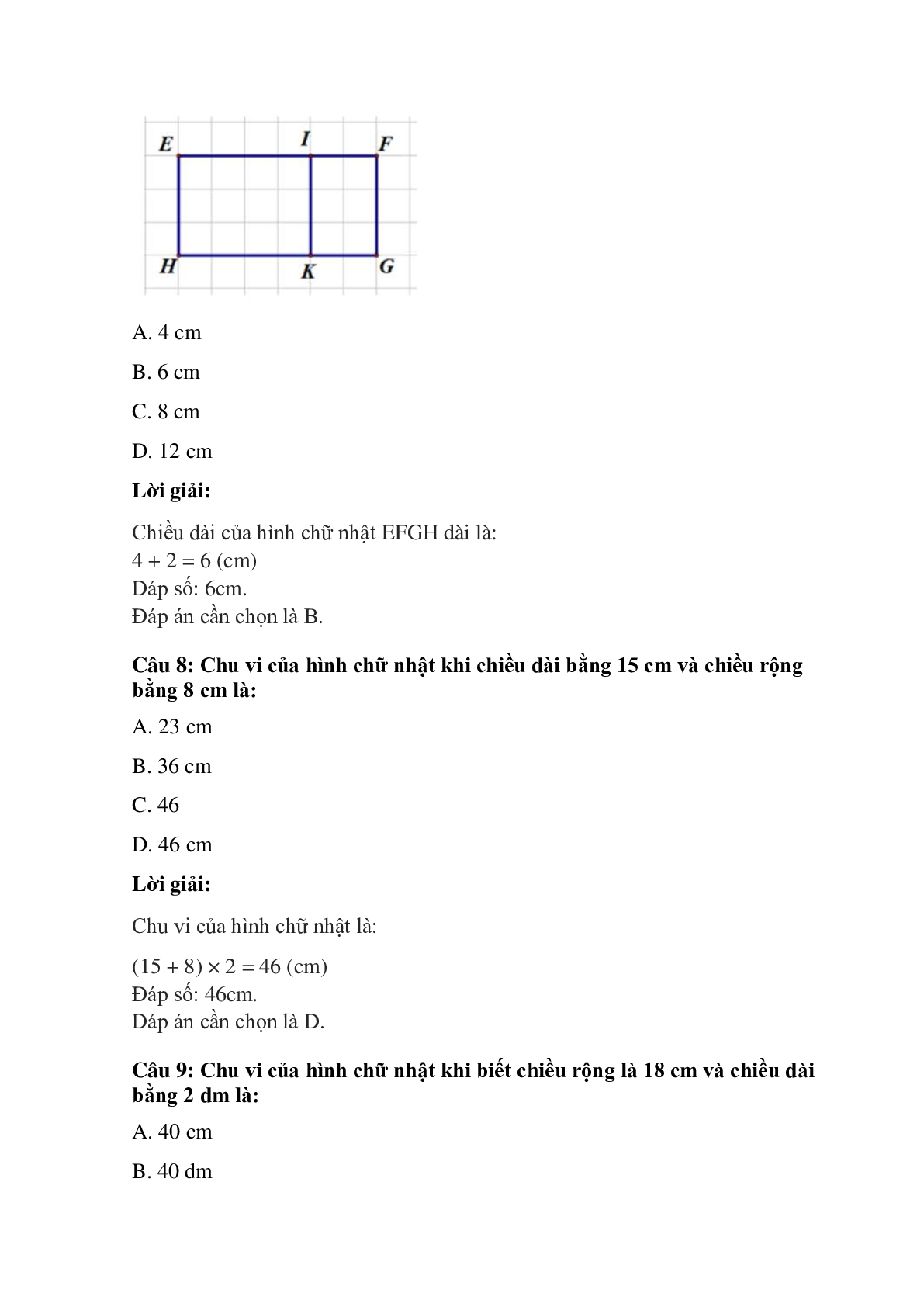 Trắc nghiệm Hình chữ nhật. Chu vi hình chữ nhật có đáp án – Toán lớp 3 (trang 4)
