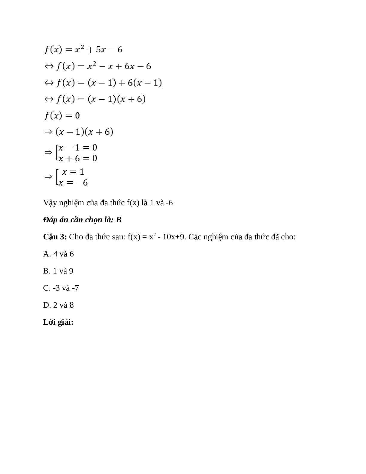 Trắc nghiệm Nghiệm của đa thức một biến có đáp án – Toán lớp 7 (trang 2)