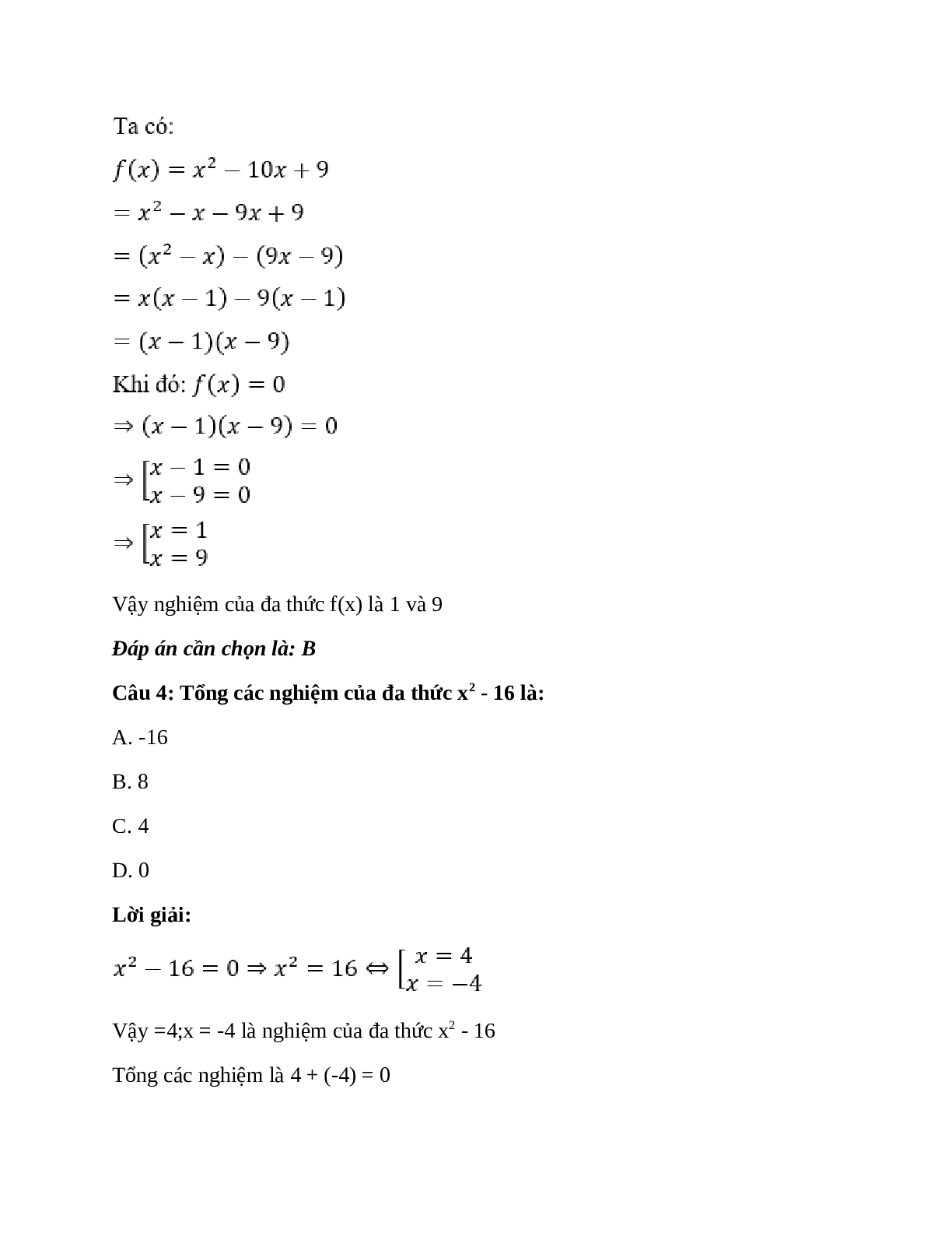 Trắc nghiệm Nghiệm của đa thức một biến có đáp án – Toán lớp 7 (trang 3)
