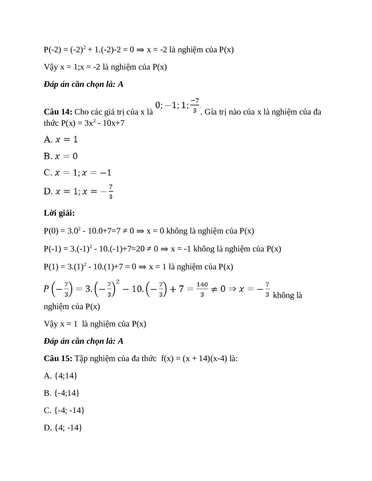 Trắc nghiệm Nghiệm của đa thức một biến có đáp án – Toán lớp 7 (trang 9)