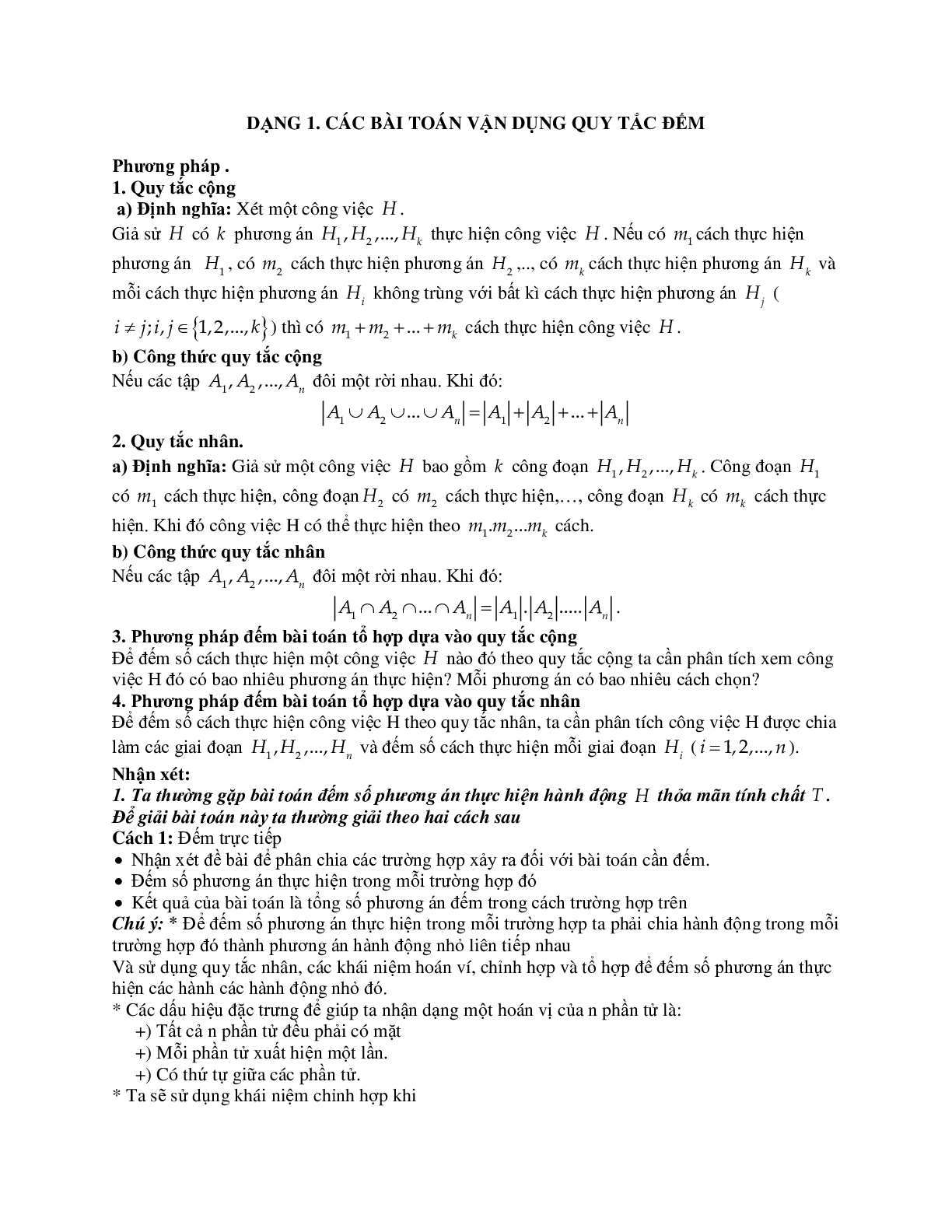 Phương pháp giải và bài tập về Các bài toán vận dụng quy tắc đếm (trang 1)