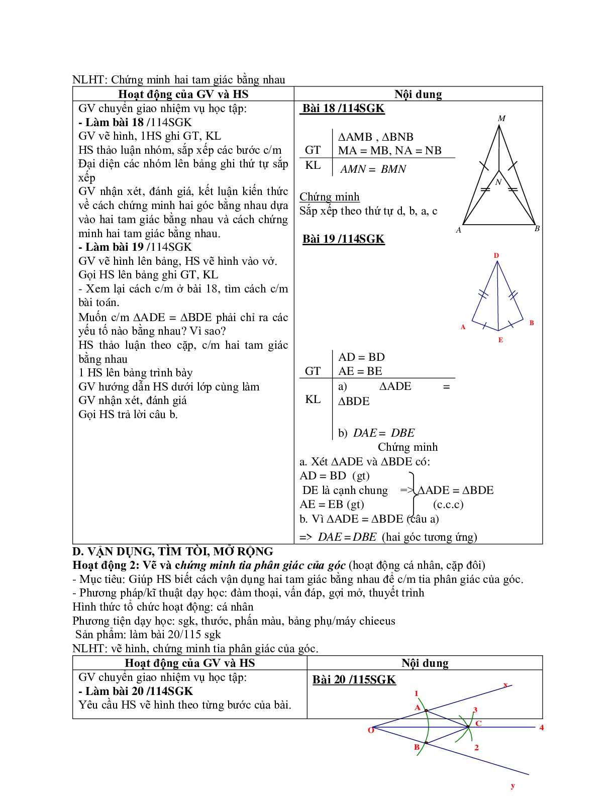 Giáo án Toán 7 bài 3: Trường hợp bằng nhau thứ nhất của tam giác cạnh - cạnh - cạnh mới nhất (trang 5)