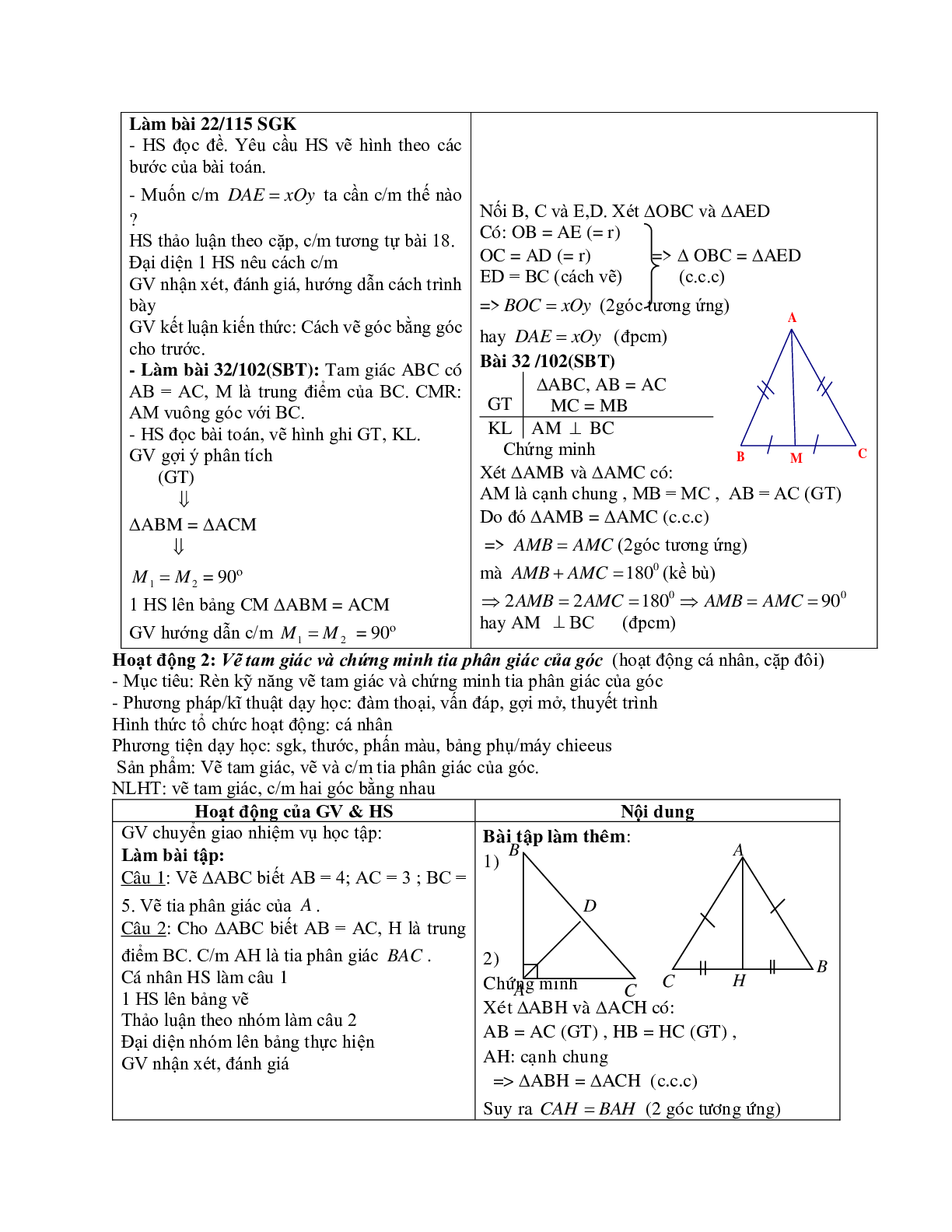 Giáo án Toán 7 bài 3: Trường hợp bằng nhau thứ nhất của tam giác cạnh - cạnh - cạnh mới nhất (trang 8)