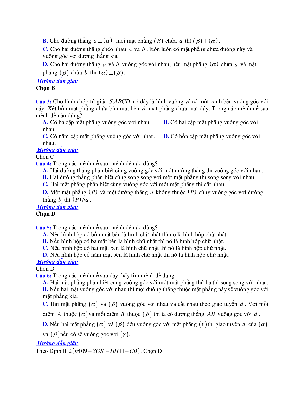 Phương pháp giải và bài tập về hai mặt phẳng vuông góc chọn lọc (trang 2)