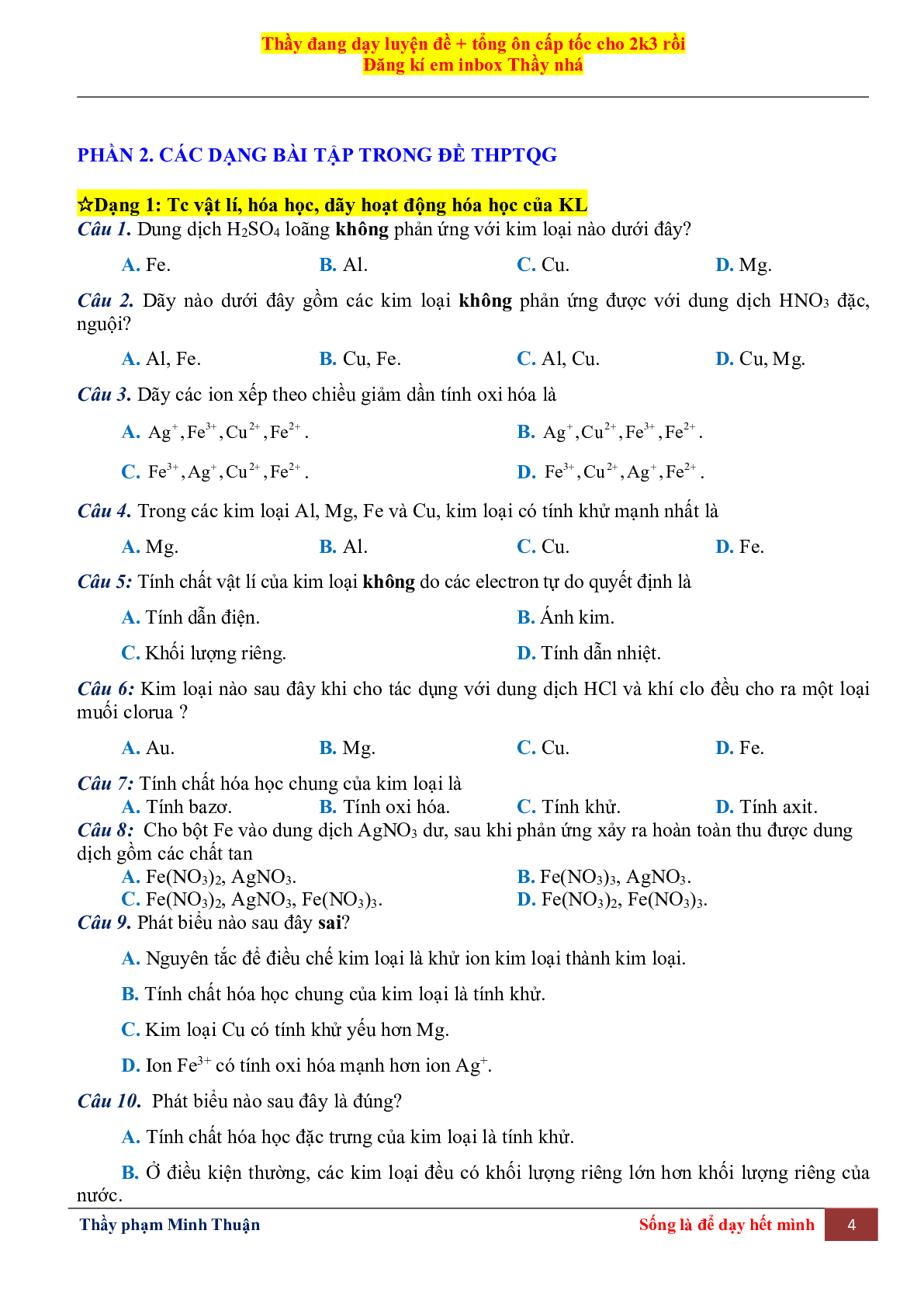Tổng Hợp Lý Thuyết Chương 5 Đại Cương Kim Loại Môn Hóa Học Lớp 12 (trang 4)