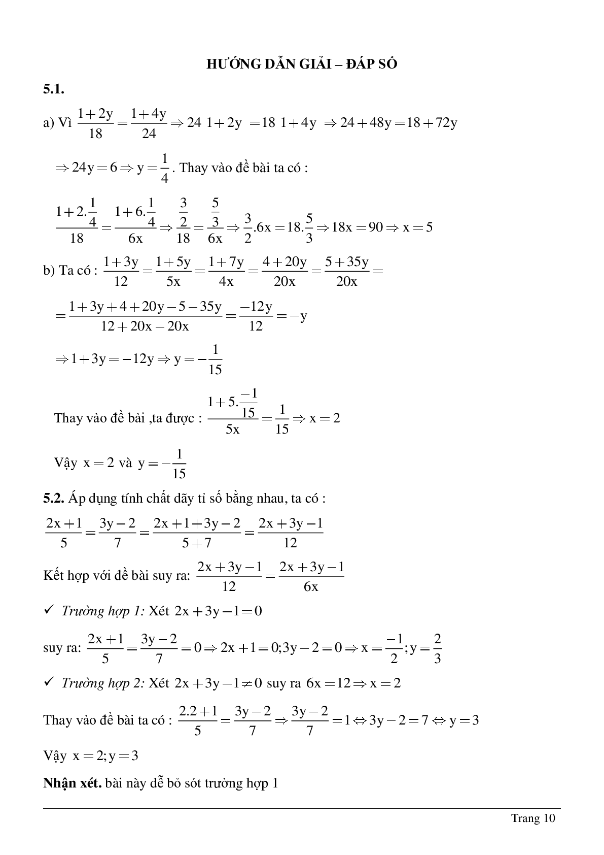 Bài tập chọn lọc về Tỉ lệ thức - Tính chất của dãy tỉ số bằng nhau có lời giải (trang 10)