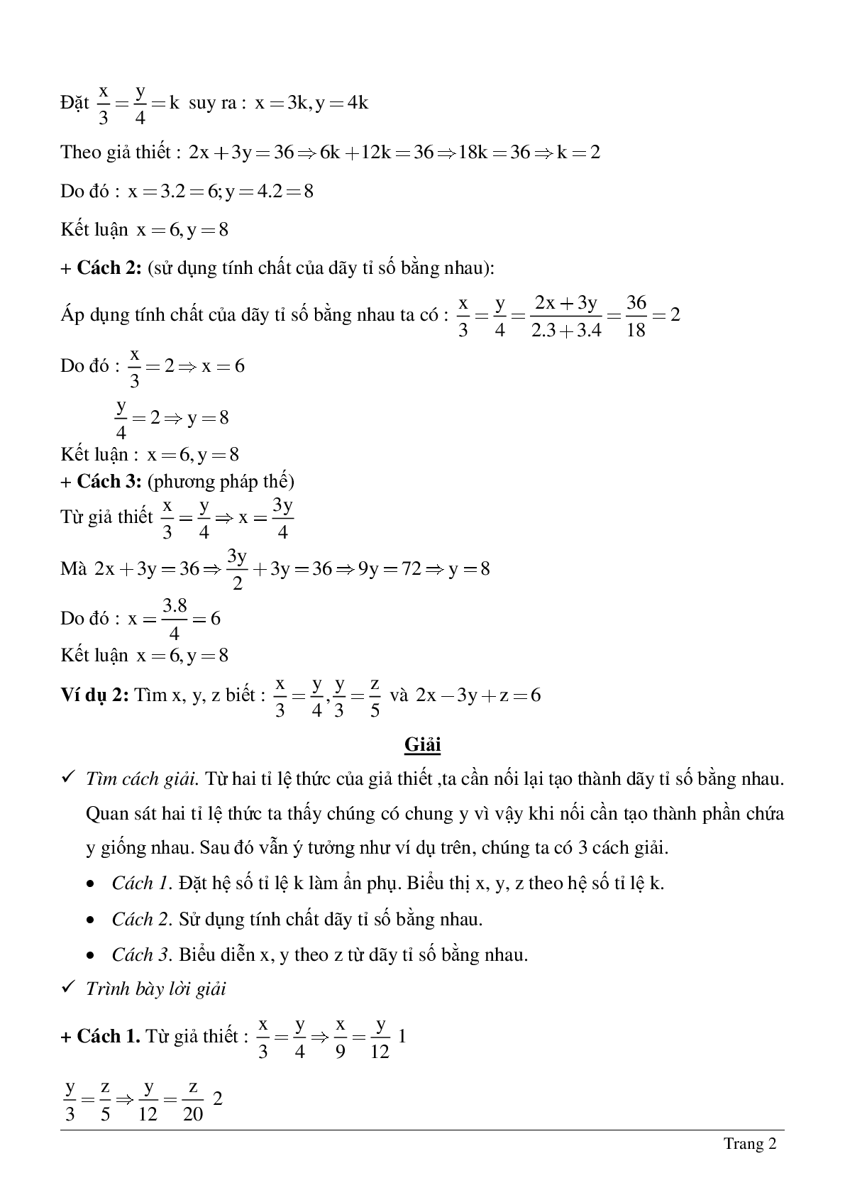 Bài tập chọn lọc về Tỉ lệ thức - Tính chất của dãy tỉ số bằng nhau có lời giải (trang 2)