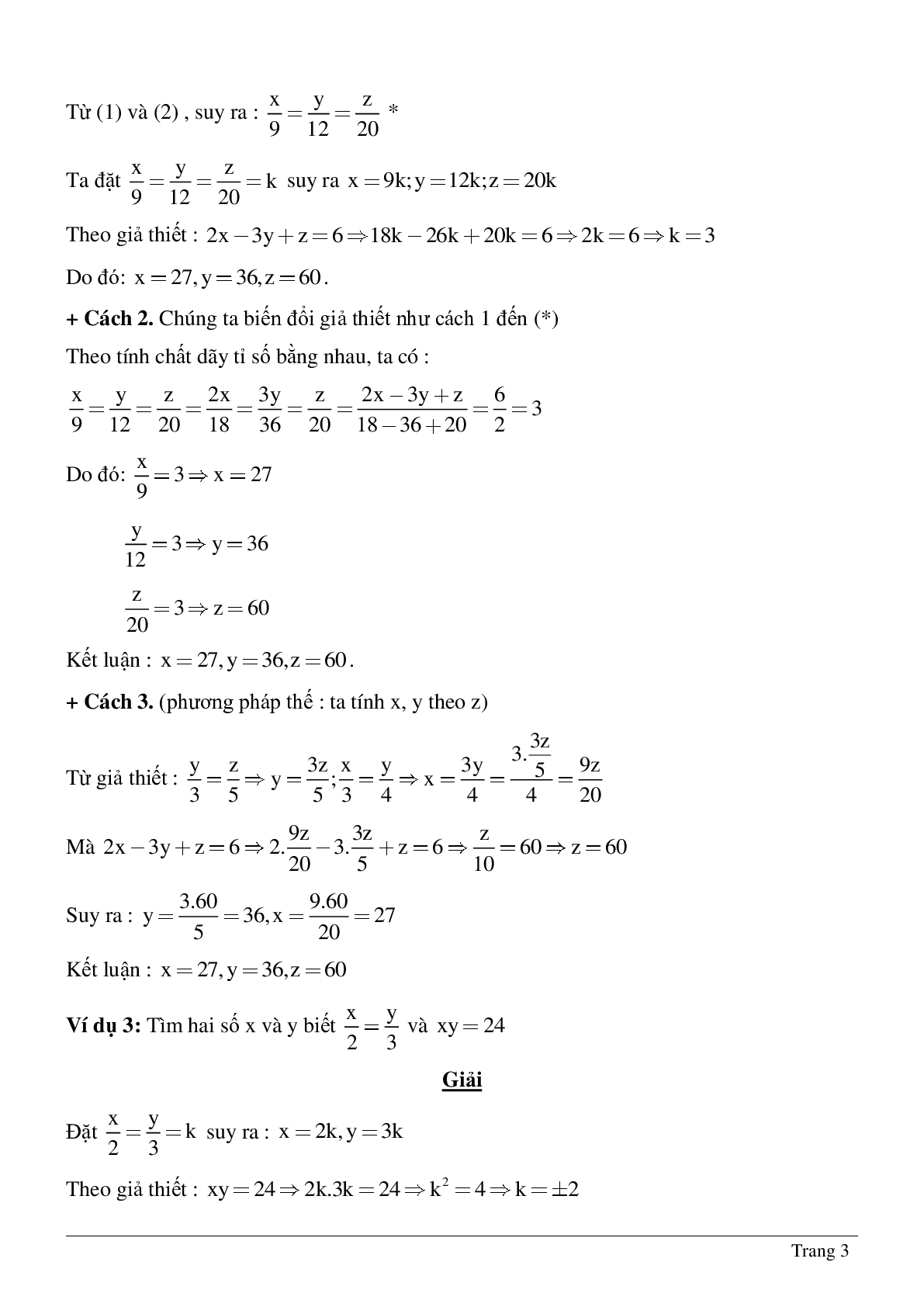 Bài tập chọn lọc về Tỉ lệ thức - Tính chất của dãy tỉ số bằng nhau có lời giải (trang 3)