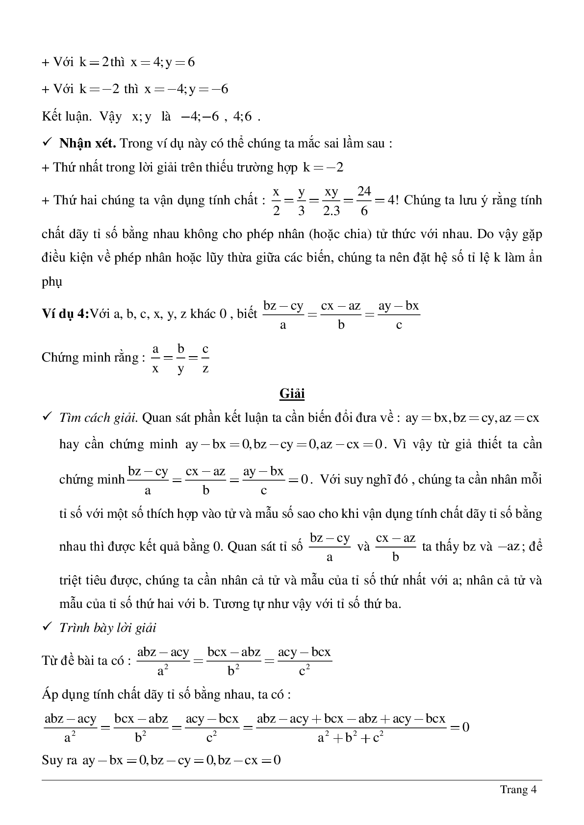 Bài tập chọn lọc về Tỉ lệ thức - Tính chất của dãy tỉ số bằng nhau có lời giải (trang 4)