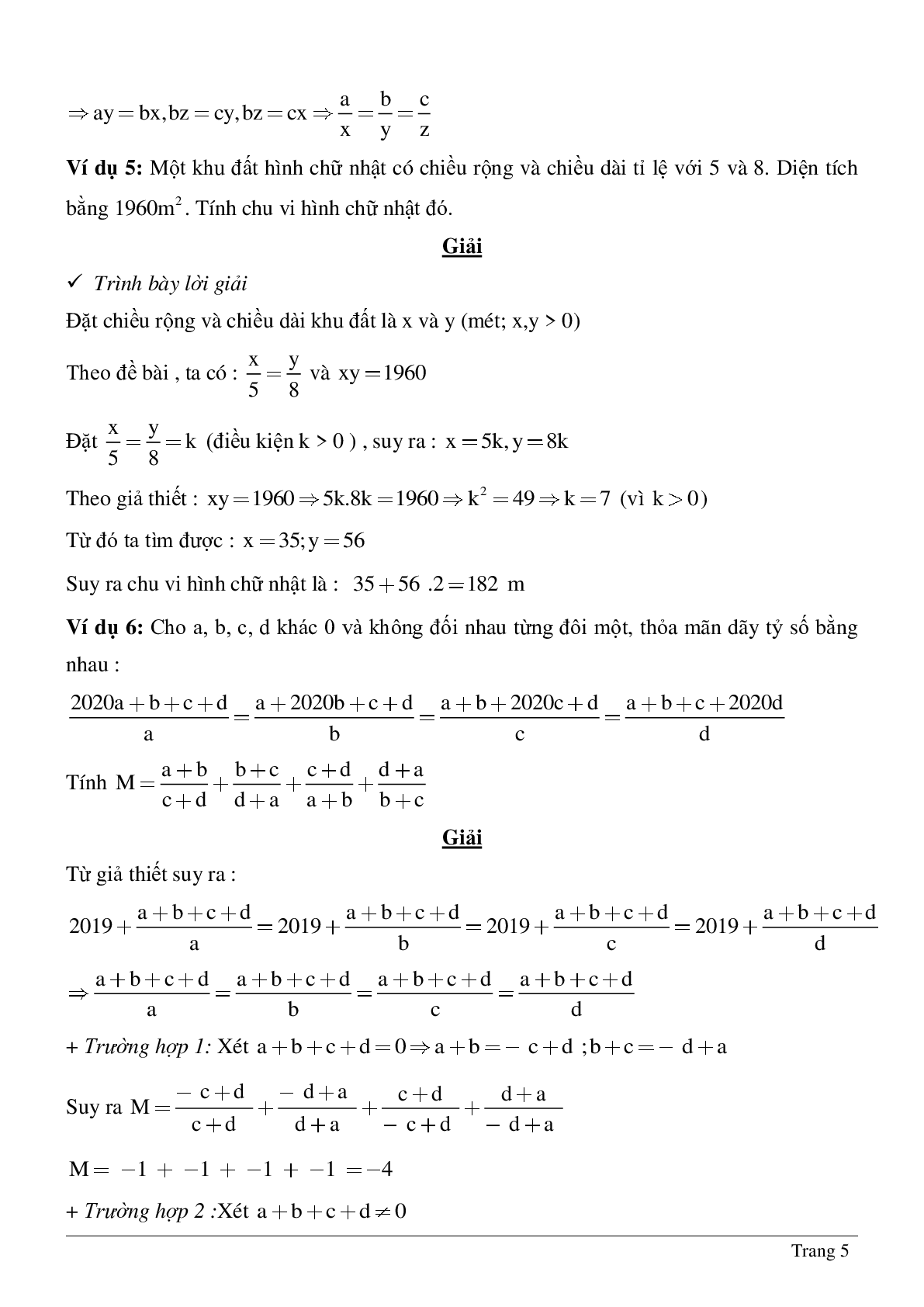 Bài tập chọn lọc về Tỉ lệ thức - Tính chất của dãy tỉ số bằng nhau có lời giải (trang 5)
