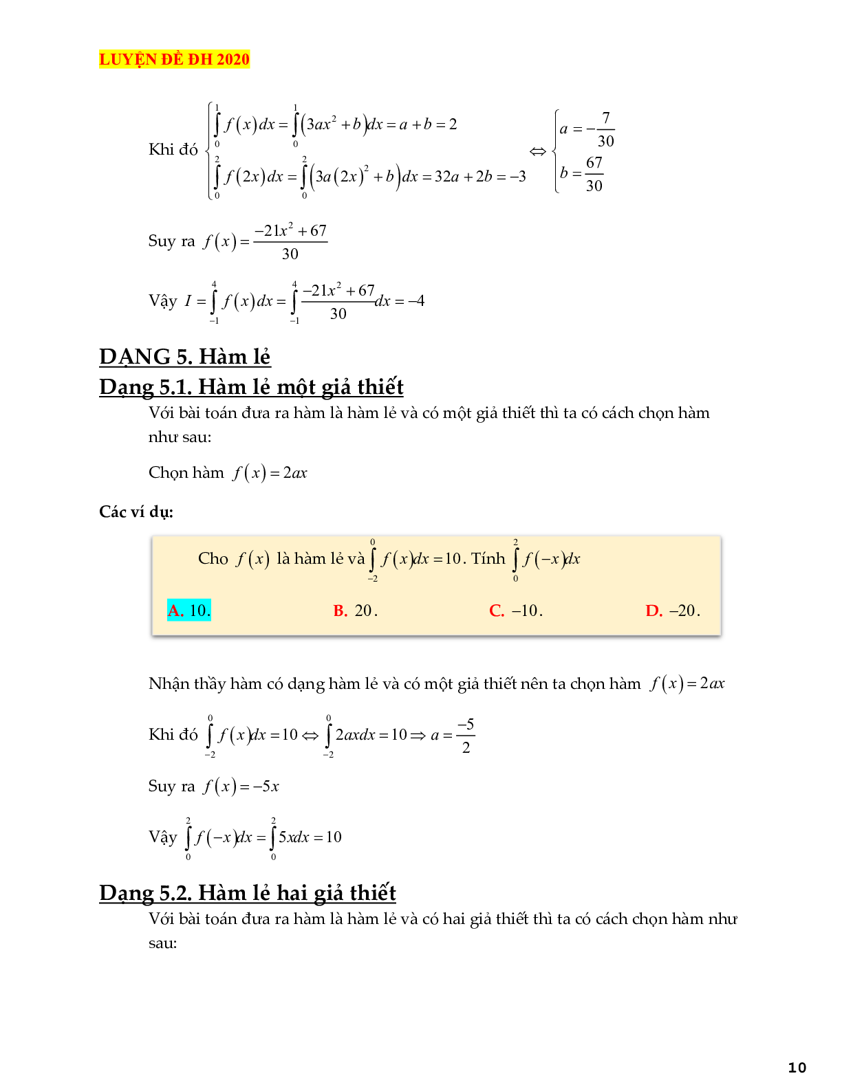 Kỹ thuật chọn hàm trong các bài toán tích phân tử cơ bản đến vận dụng cao (trang 10)