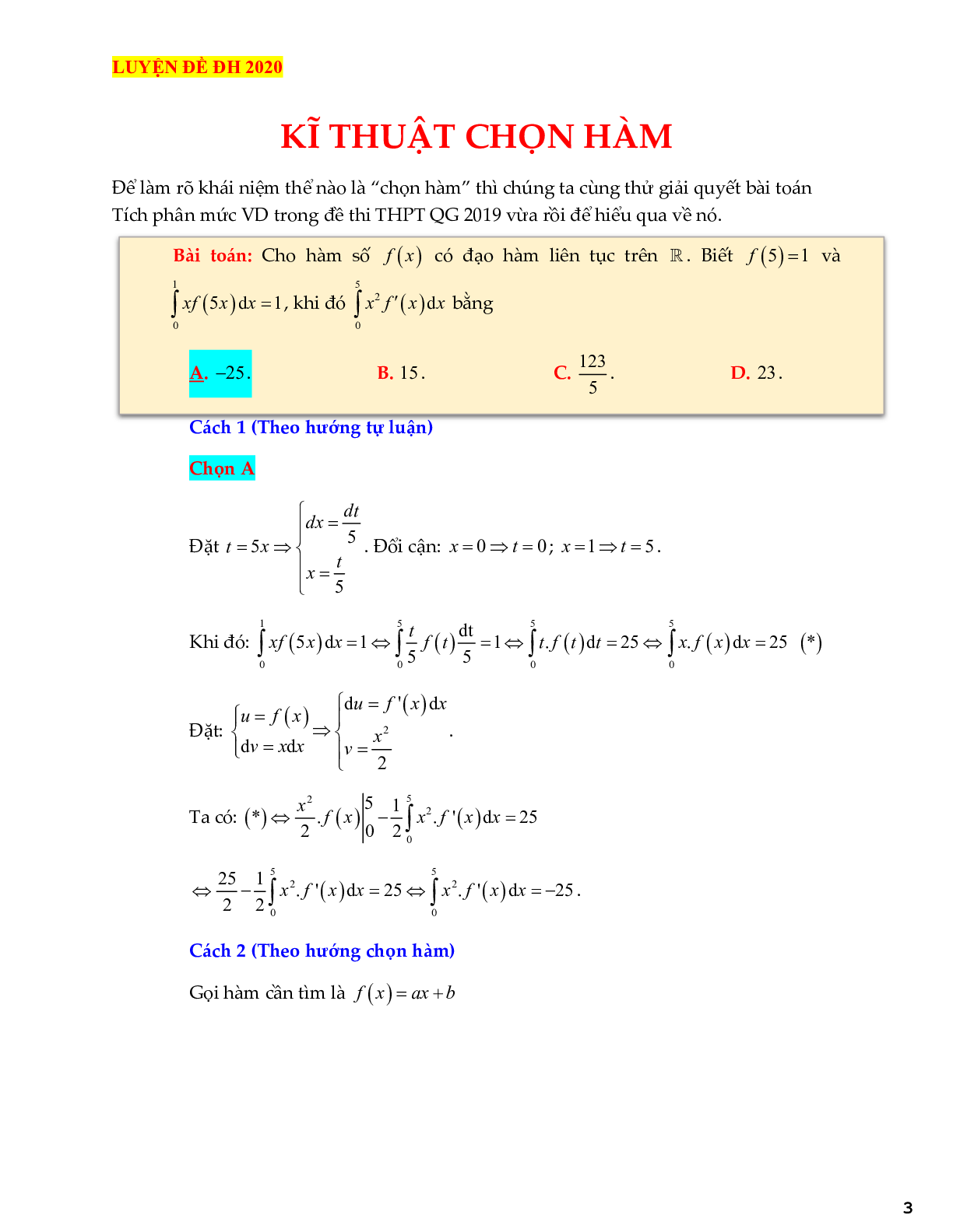 Kỹ thuật chọn hàm trong các bài toán tích phân tử cơ bản đến vận dụng cao (trang 3)